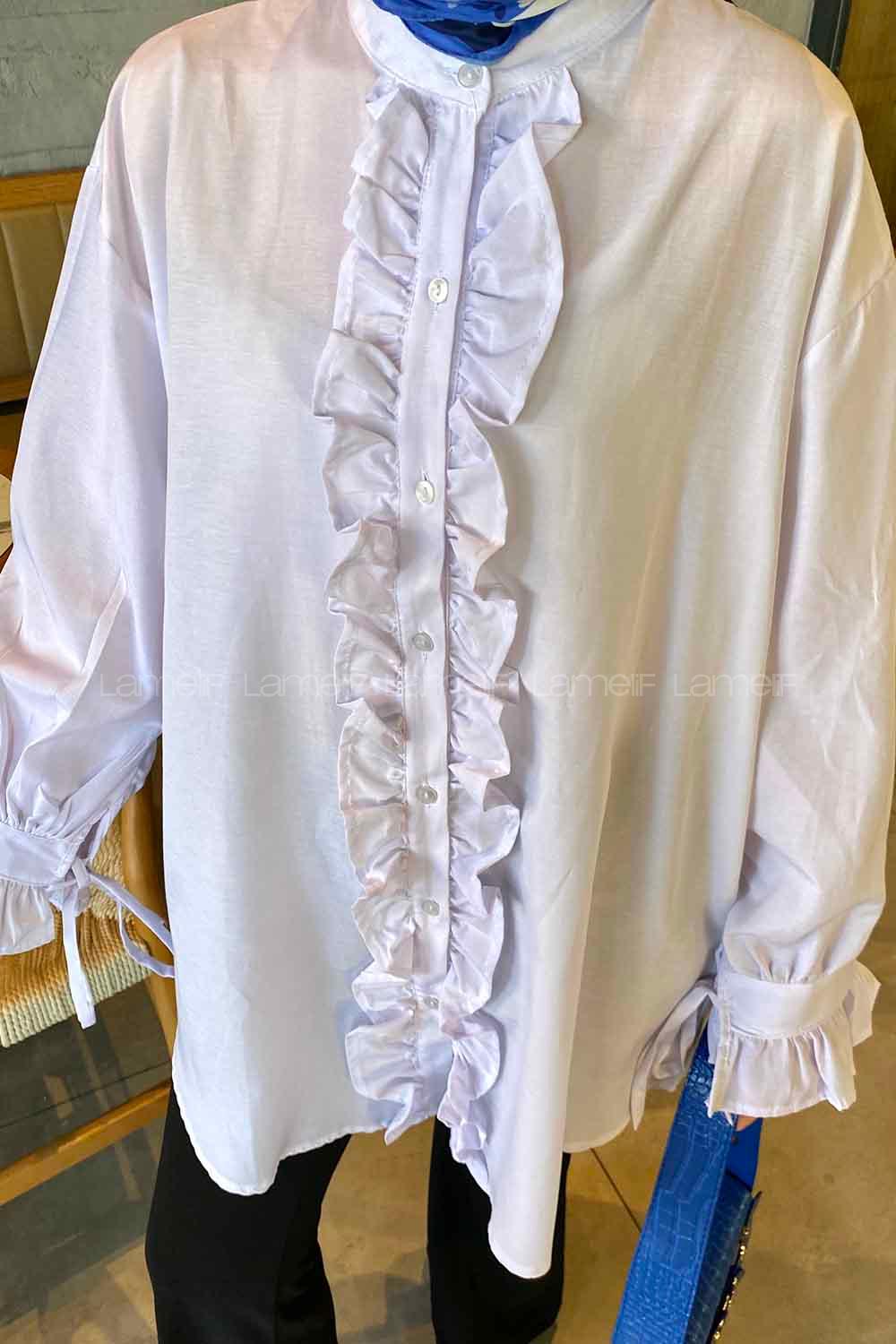 White Mandarin Collar Cotton Unprinted Tunic
