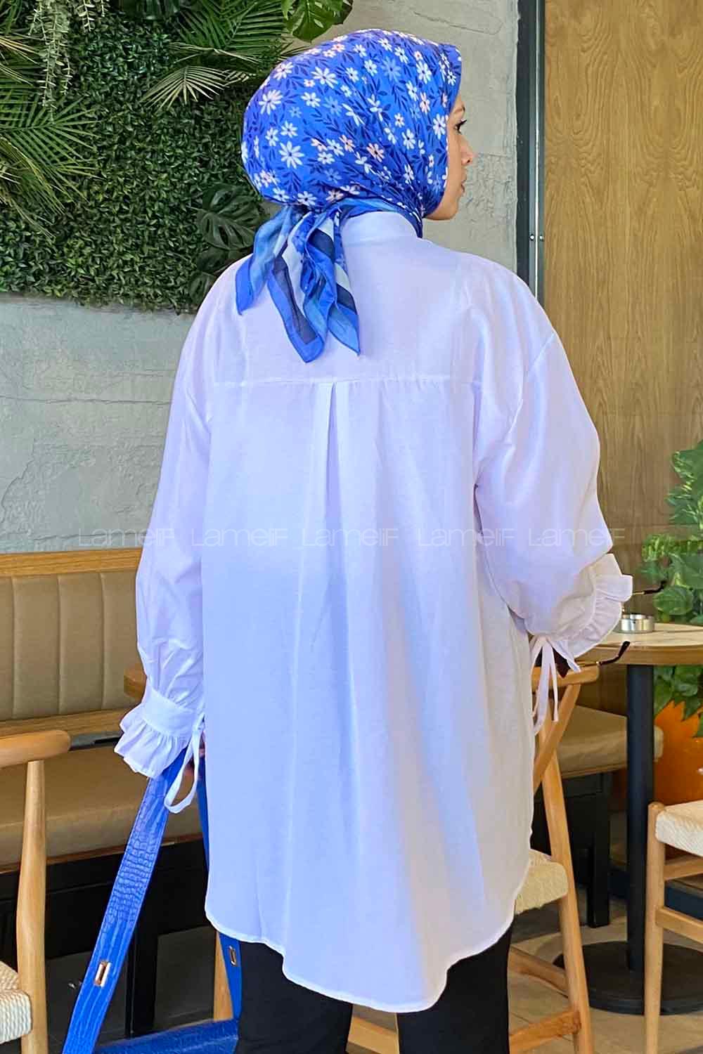 White Mandarin Collar Cotton Unprinted Tunic