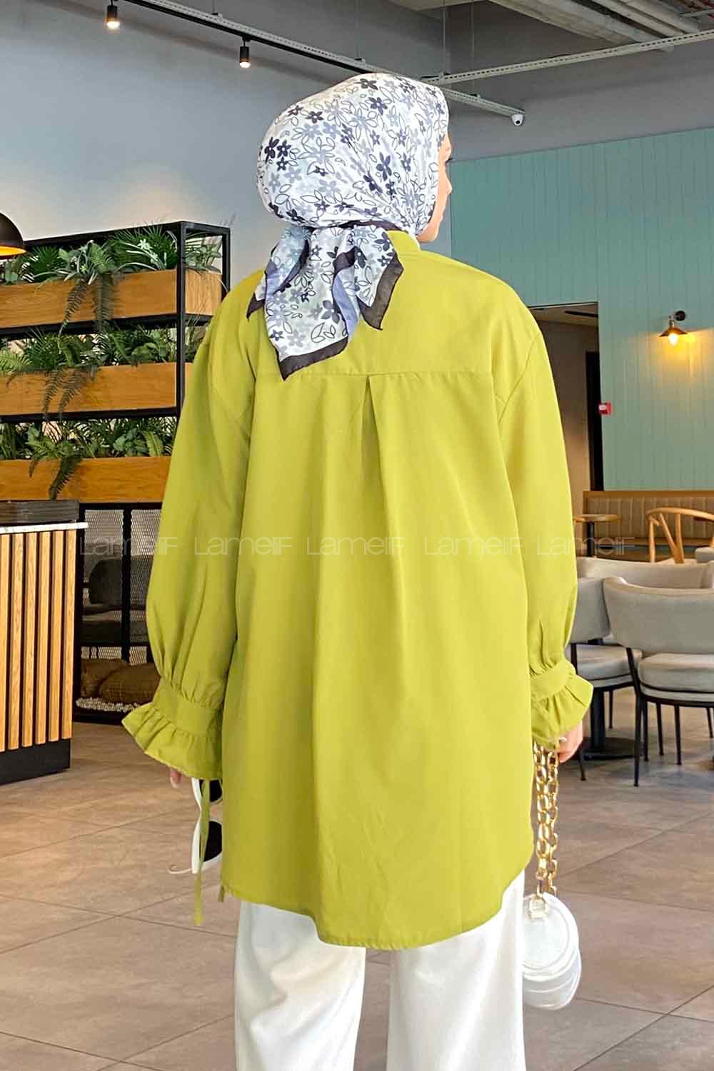 Pistachio Green Mandarin Collar Cotton Unprinted Tunic