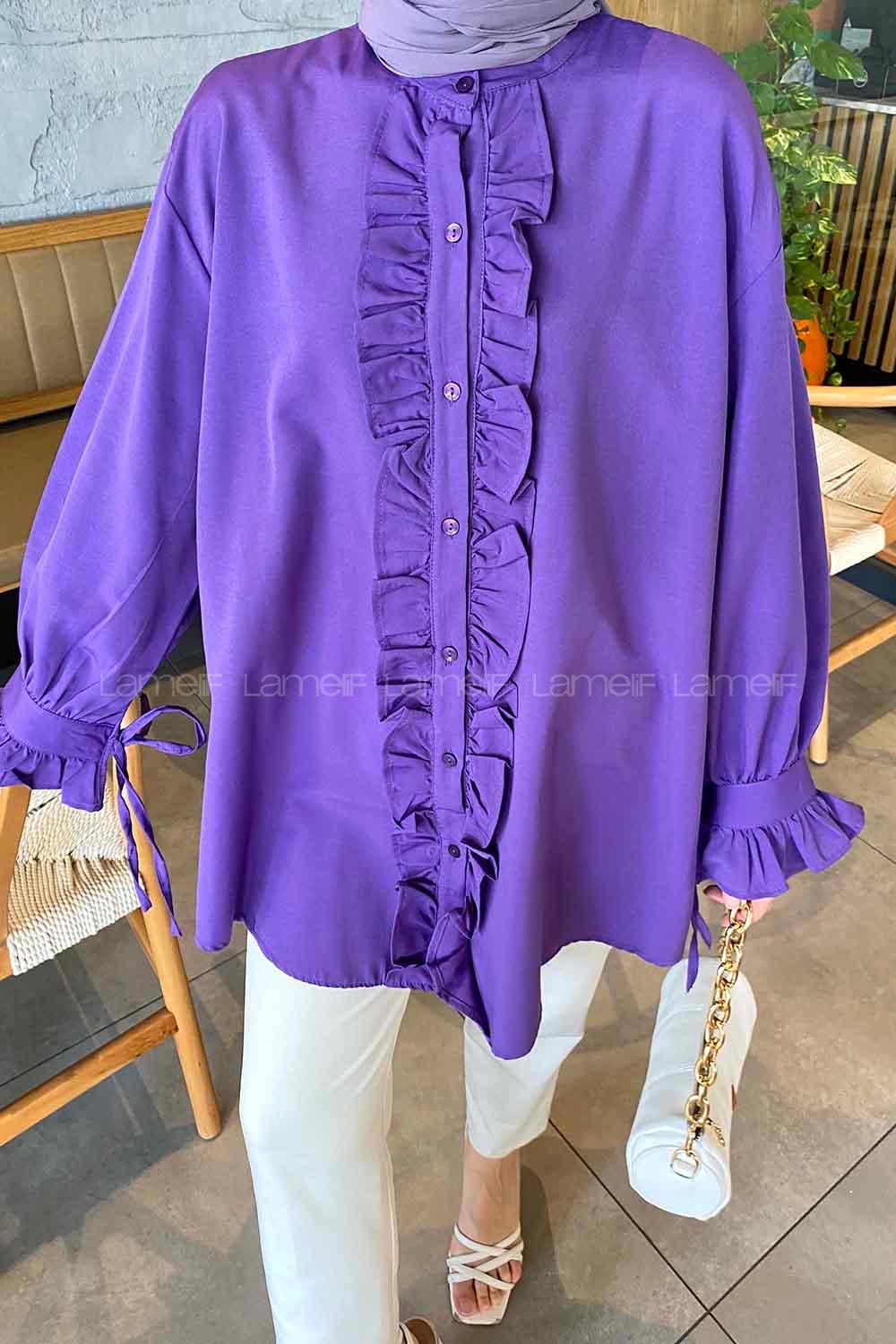 lores Fırfırlı Tunik Mor