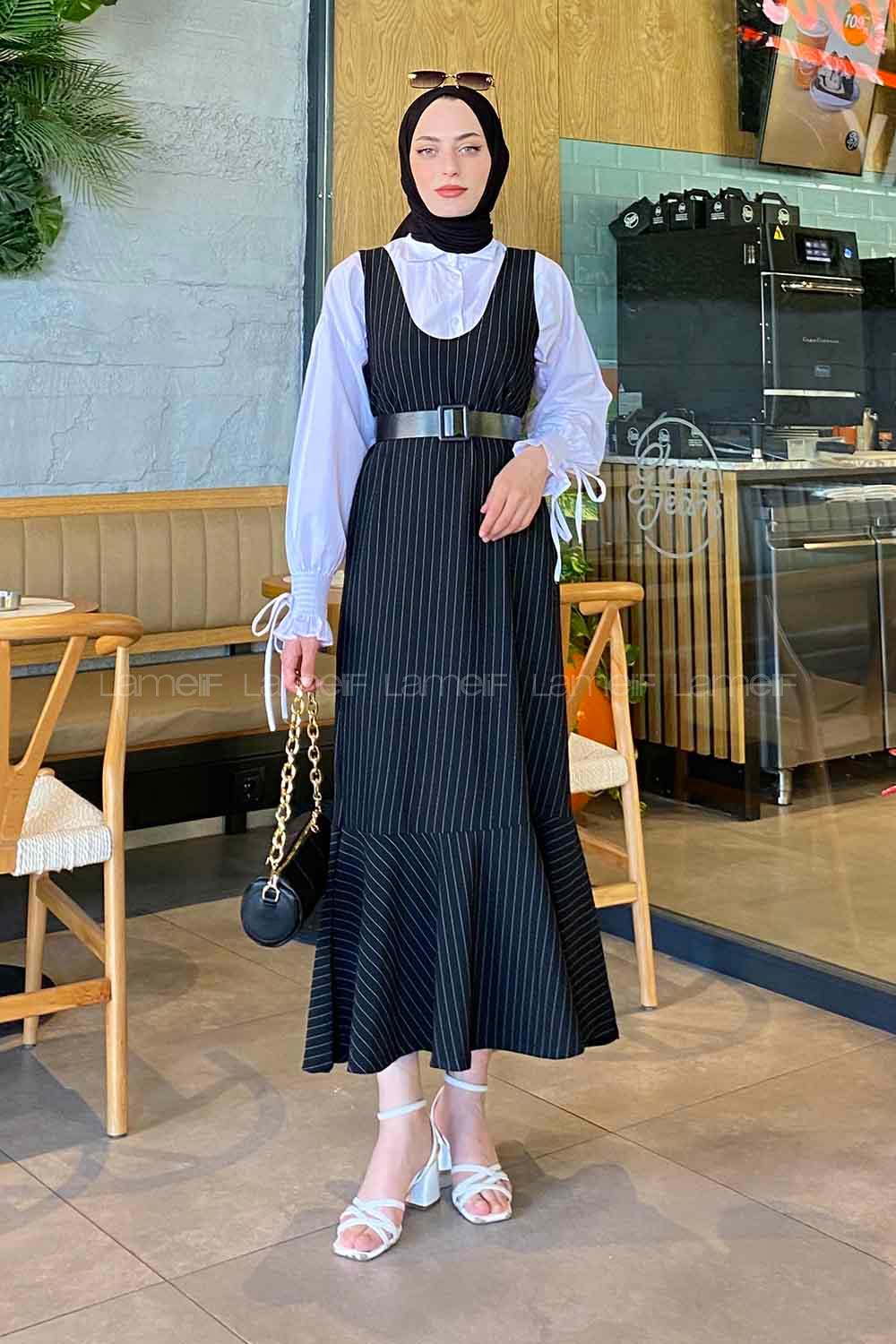 Black V Neck Crepe Fabric Unprinted Dresess