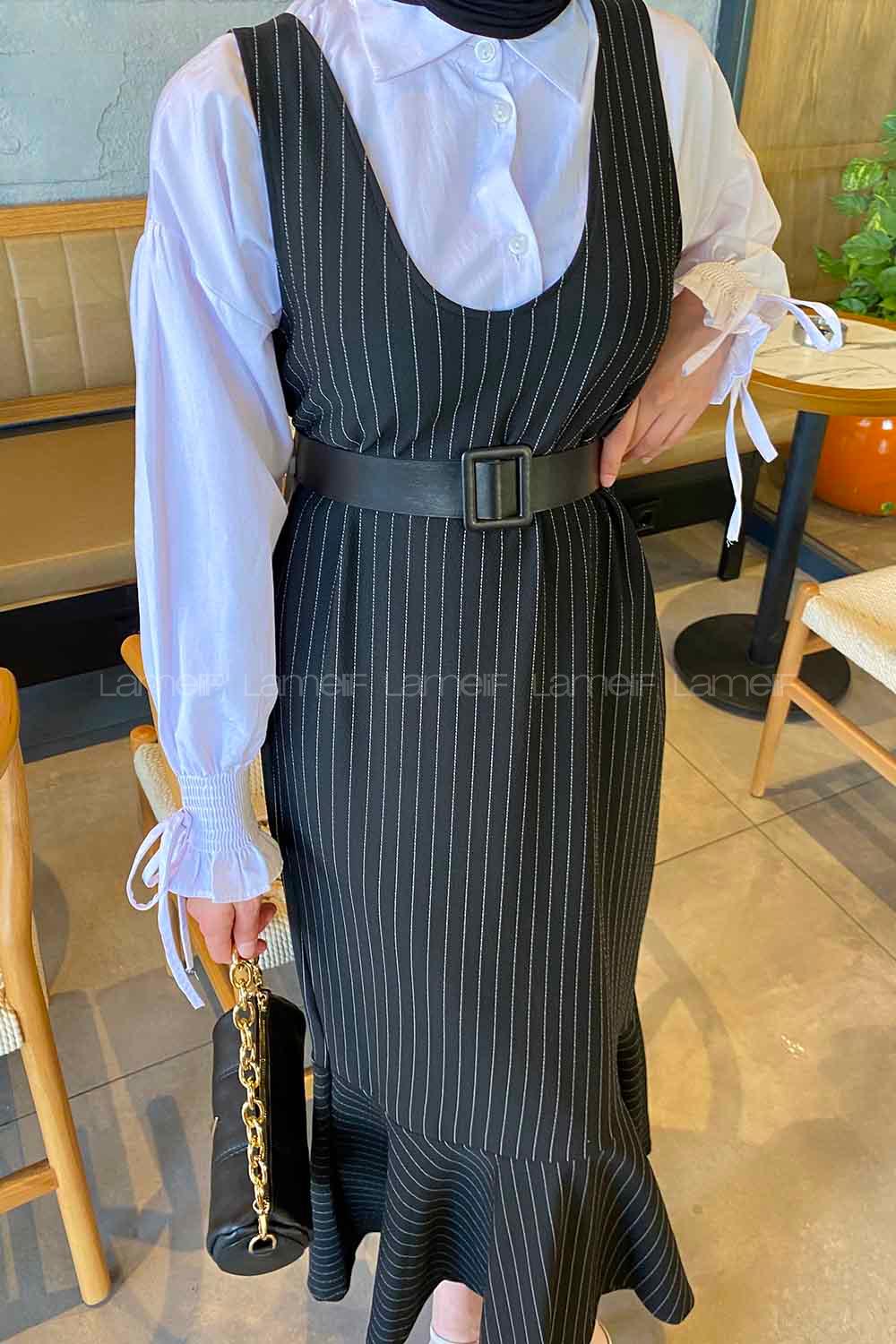 Black V Neck Crepe Fabric Unprinted Dresess