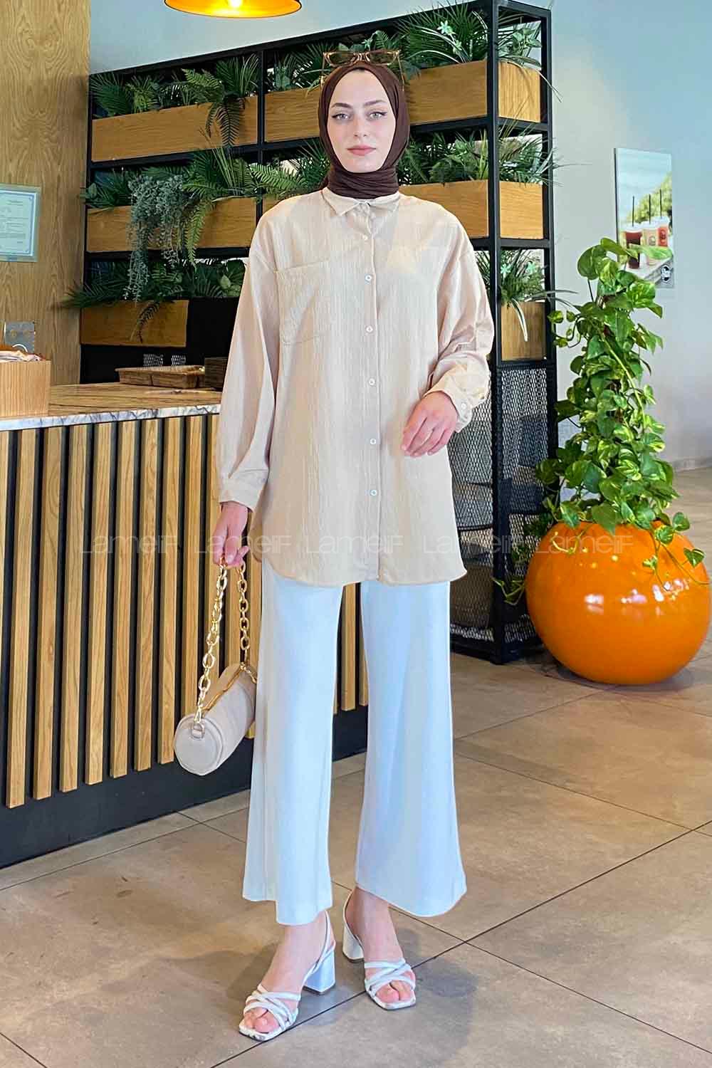 Lamelif Kraşlı Gömlek Sütlü Kahve