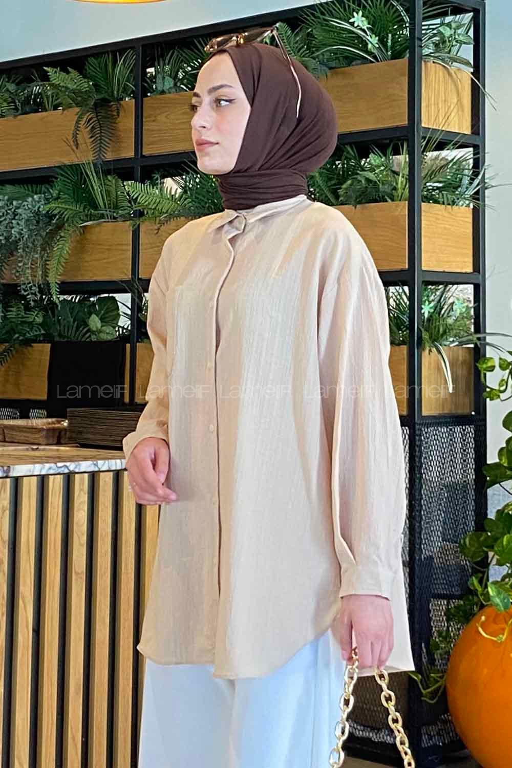 Lamelif Kraşlı Gömlek Sütlü Kahve