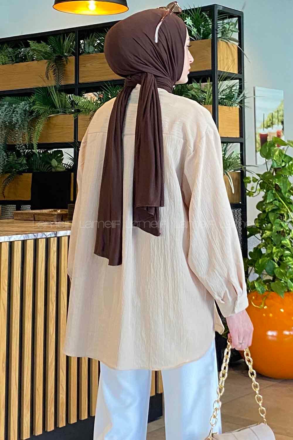 Lamelif Kraşlı Gömlek Sütlü Kahve