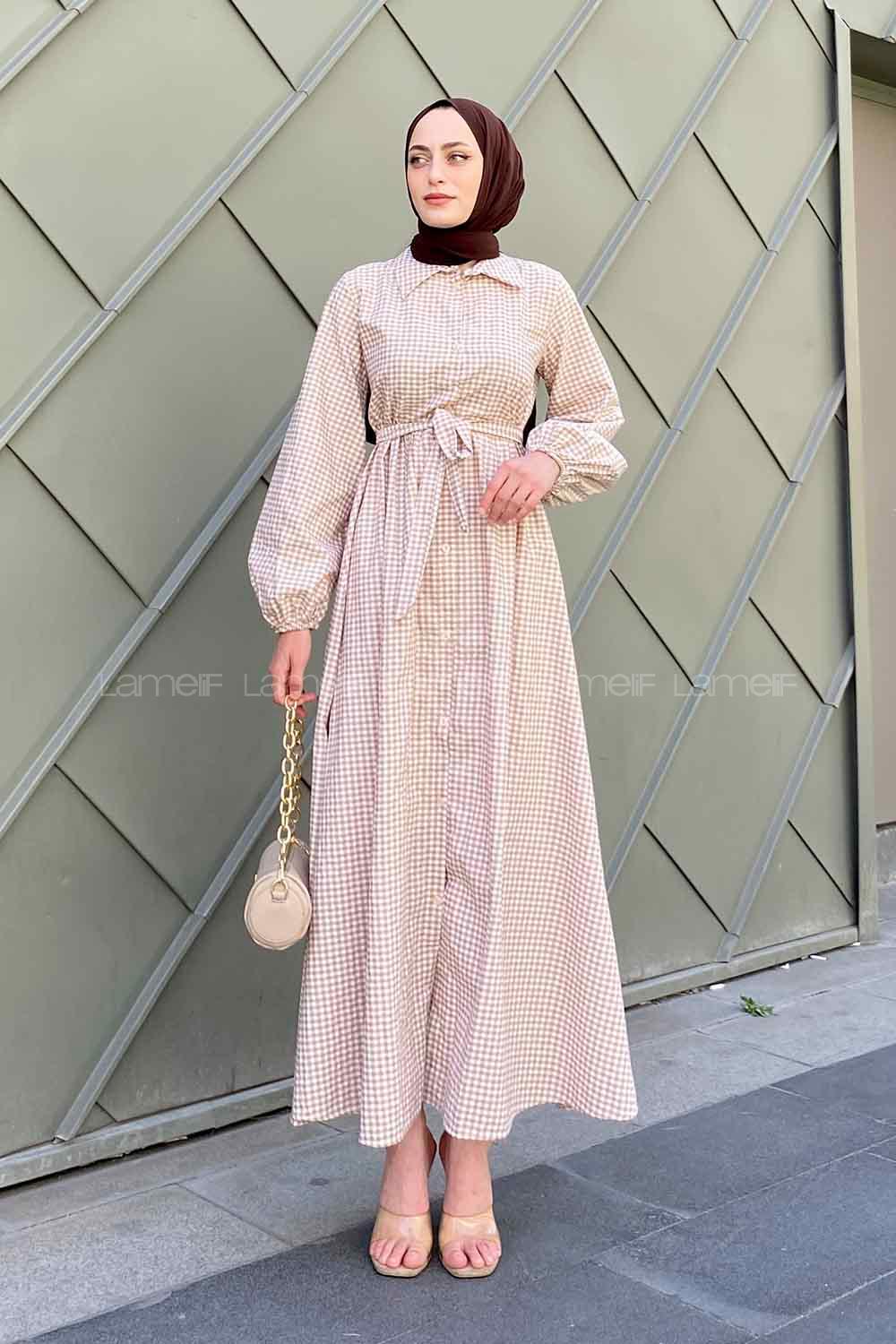 Brown With Milk Shirt Collar Cotton Fabric Unprinted Dresess