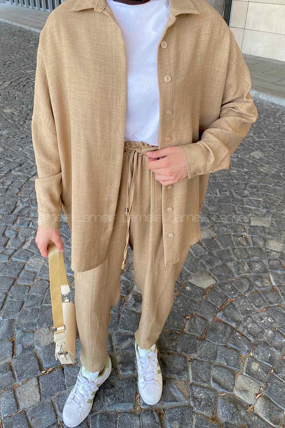 Mink Shirt Collar Bat Sleeve Arm Without Accessories Linen Trousers Linen Suit