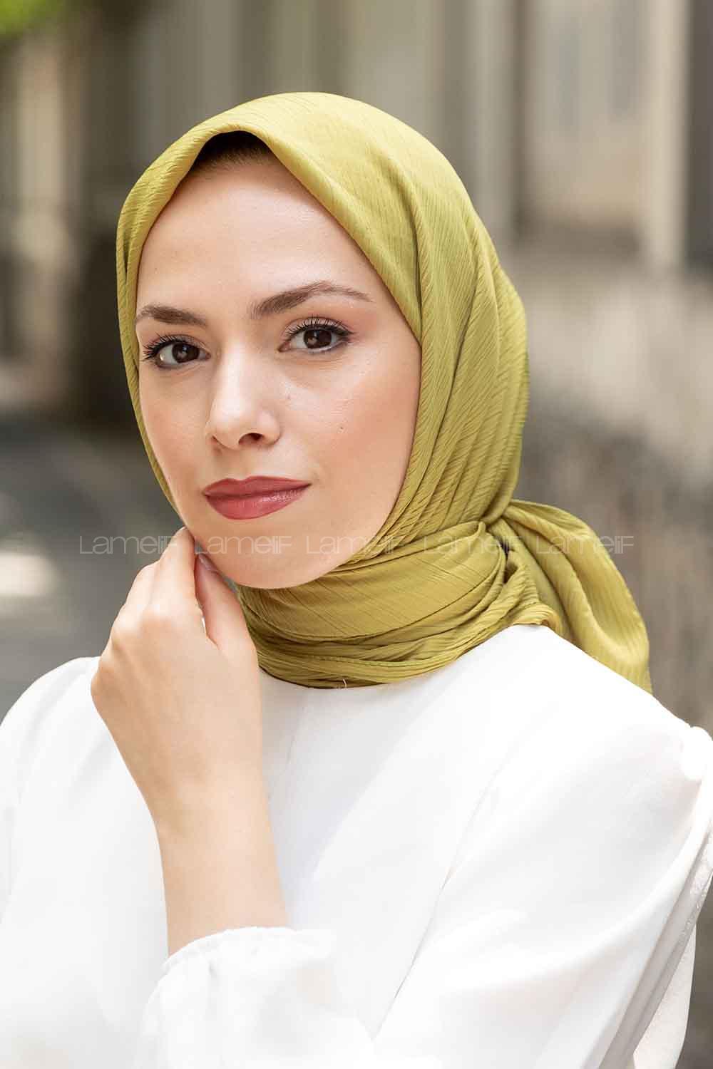 Lamelif Krinkıl Eşarp Yağ Yeşili