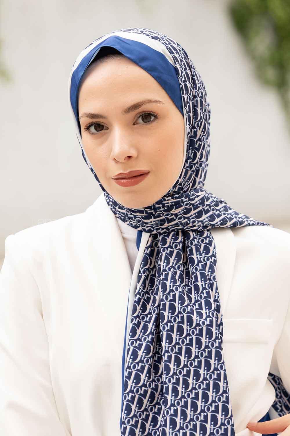 Midnight Blue Crepe Fabric Striped Shawl