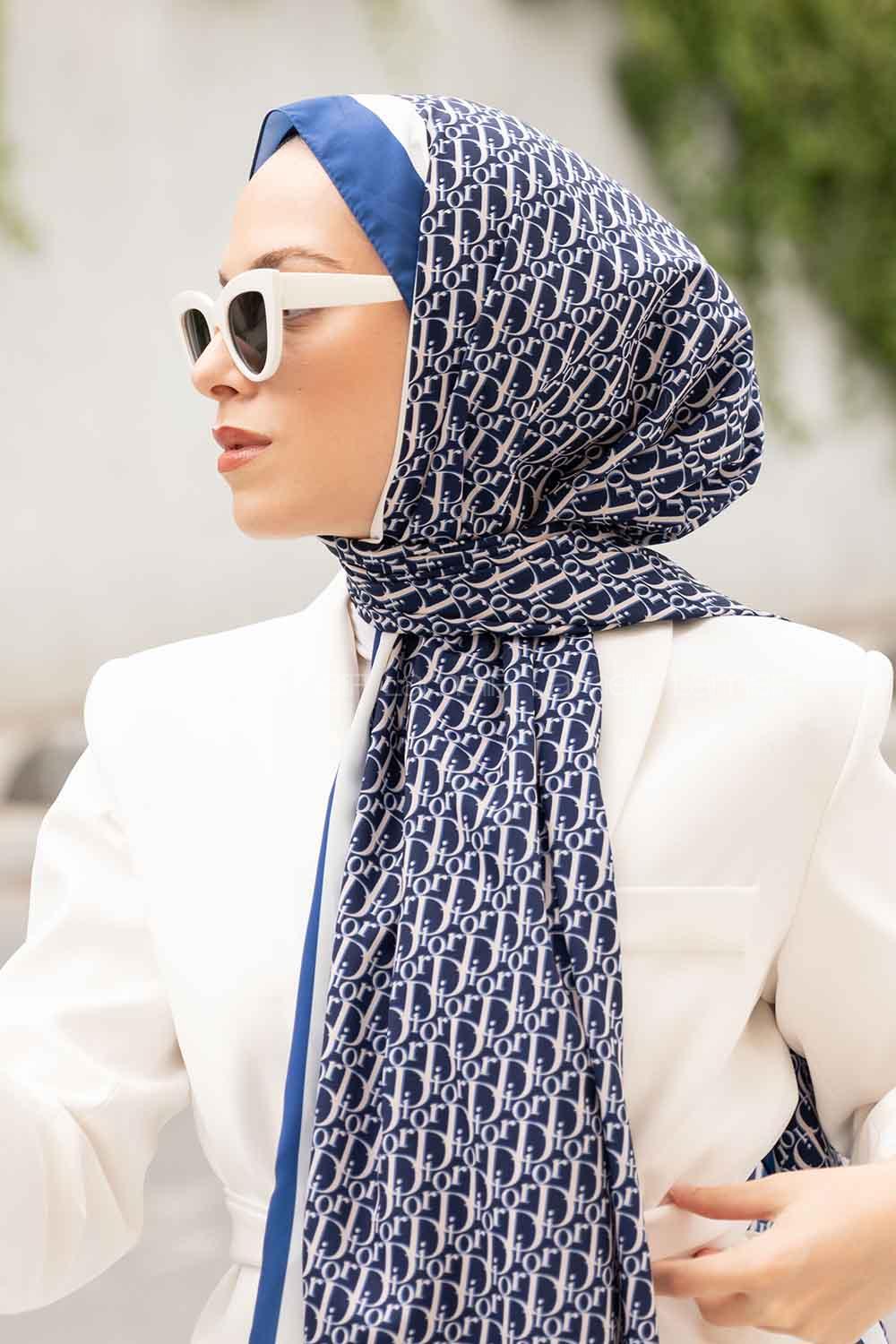 Midnight Blue Crepe Fabric Striped Shawl