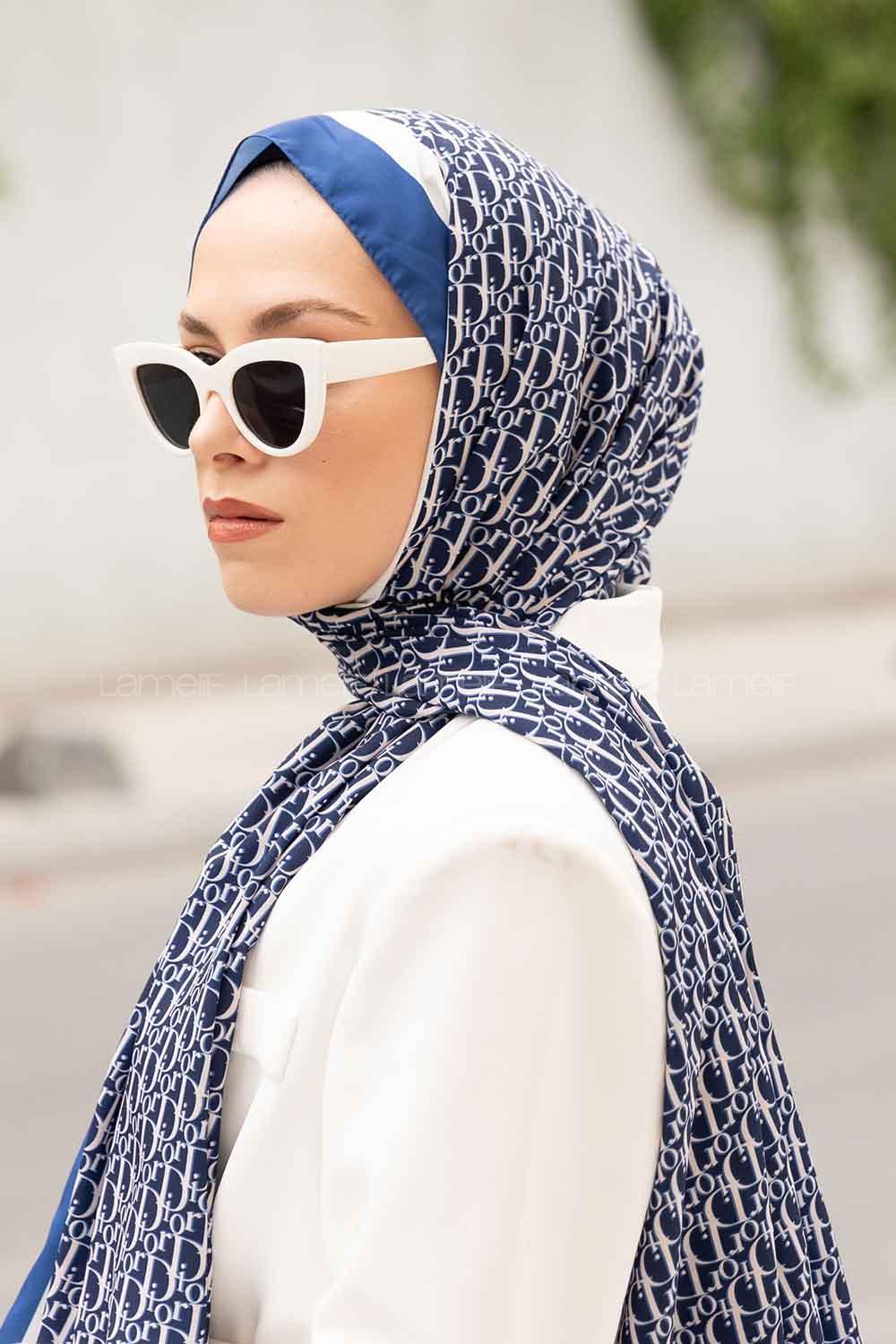 Midnight Blue Crepe Fabric Striped Shawl