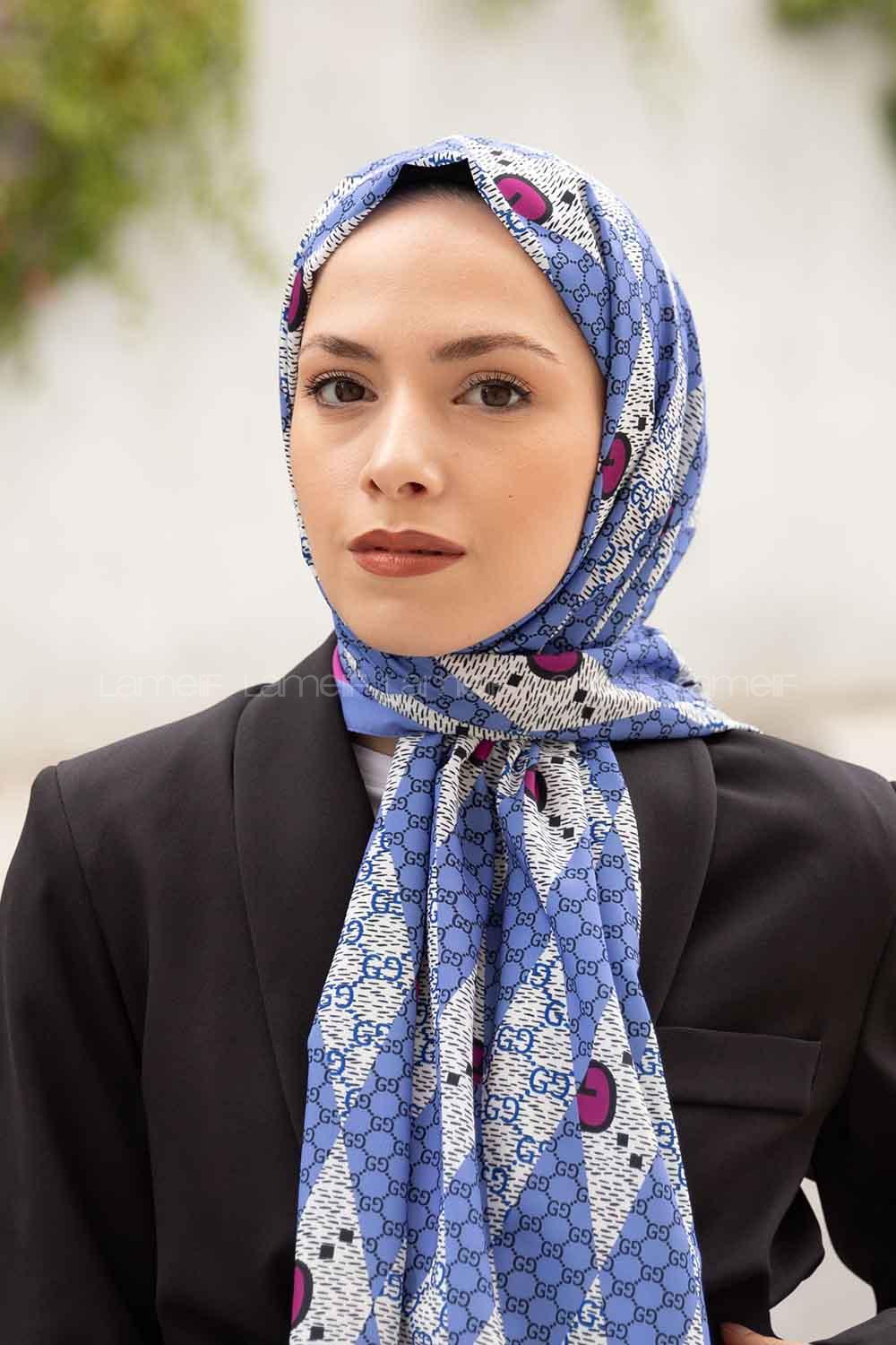 Lamelif Gücci Desen Mos Serisi Şal Gök Mavi
