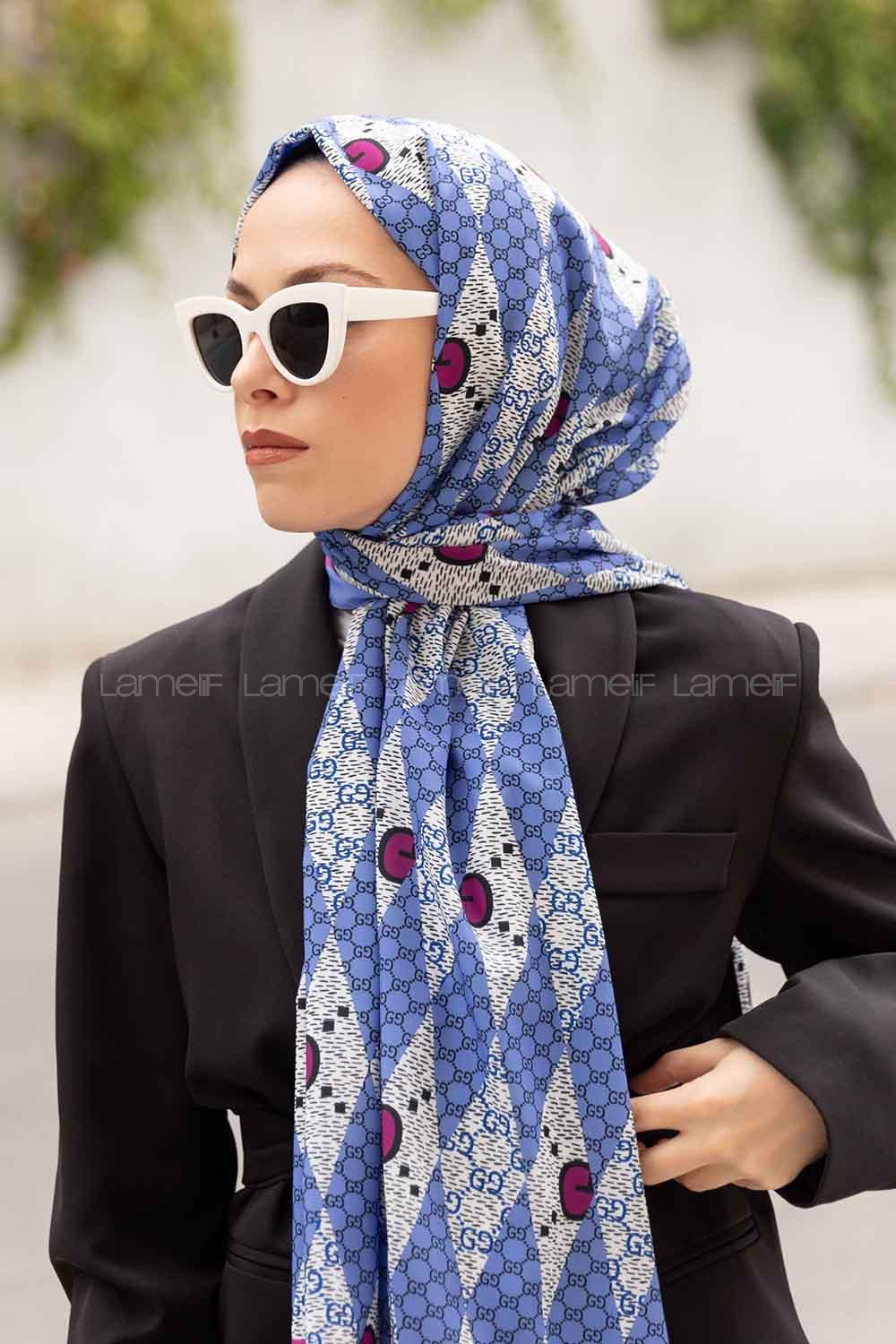 Lamelif Gücci Desen Mos Serisi Şal Gök Mavi