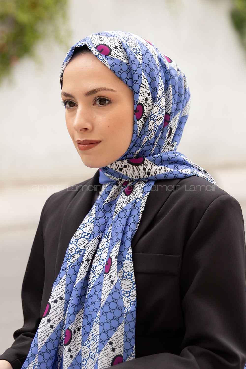 Lamelif Gücci Desen Mos Serisi Şal Gök Mavi
