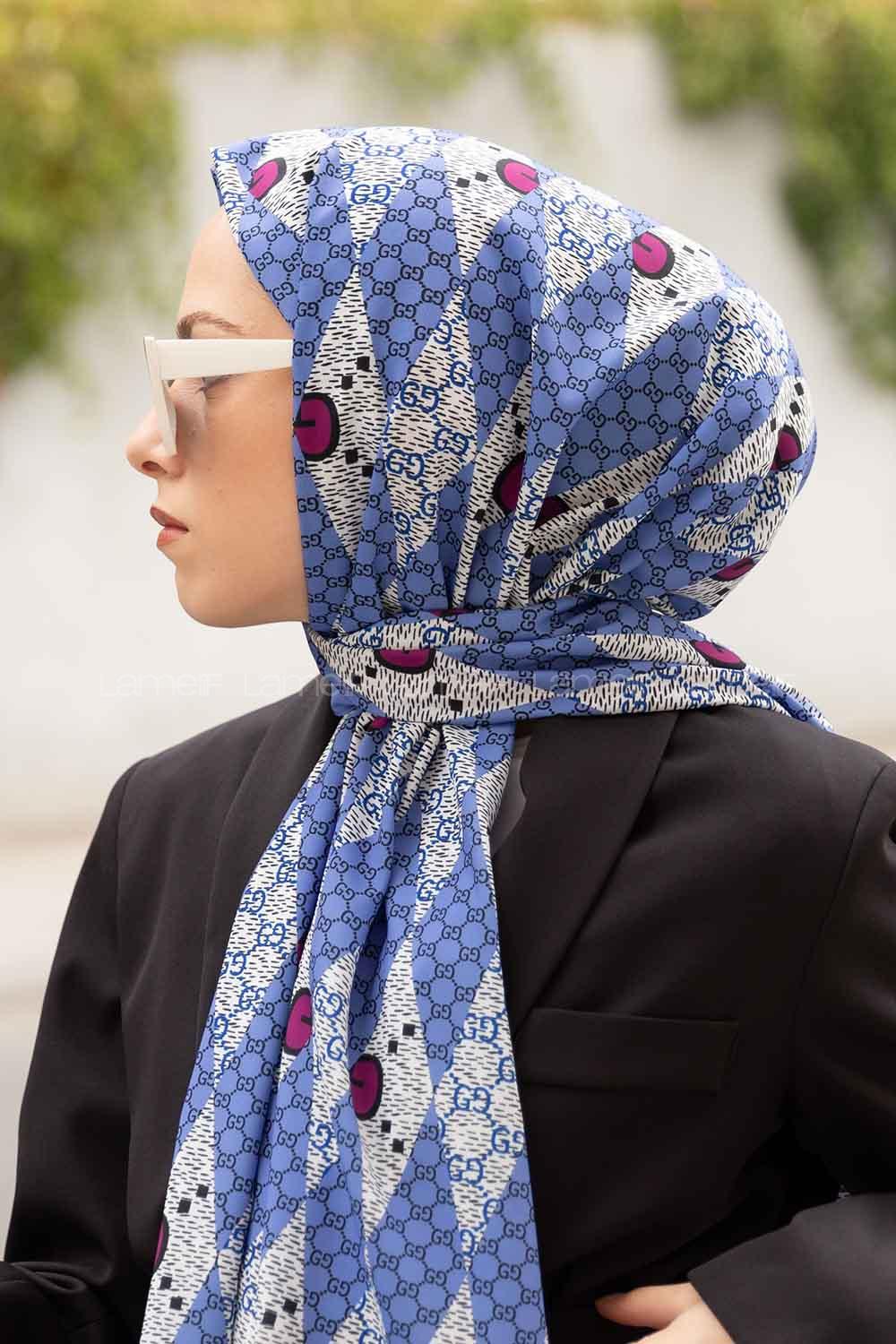 Lamelif Gücci Desen Mos Serisi Şal Gök Mavi