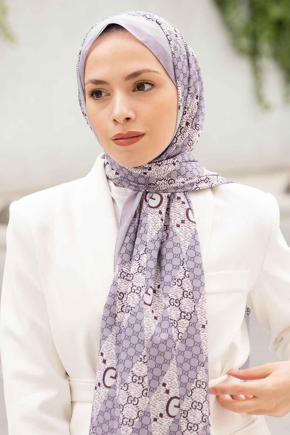 Lamelif Gücci Desen Mos Serisi Şal Leylak