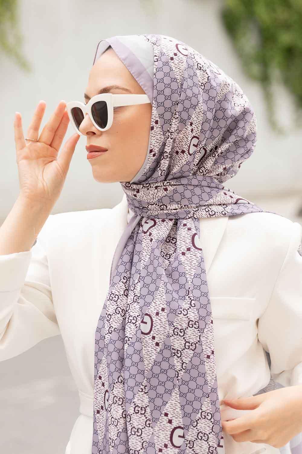 Lamelif Gücci Desen Mos Serisi Şal Leylak