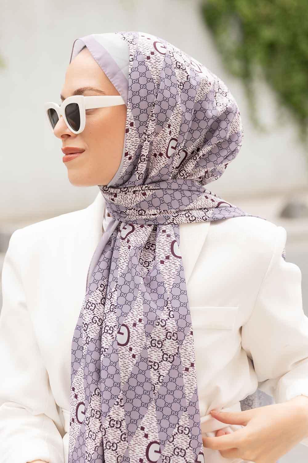 Lamelif Gücci Desen Mos Serisi Şal Leylak