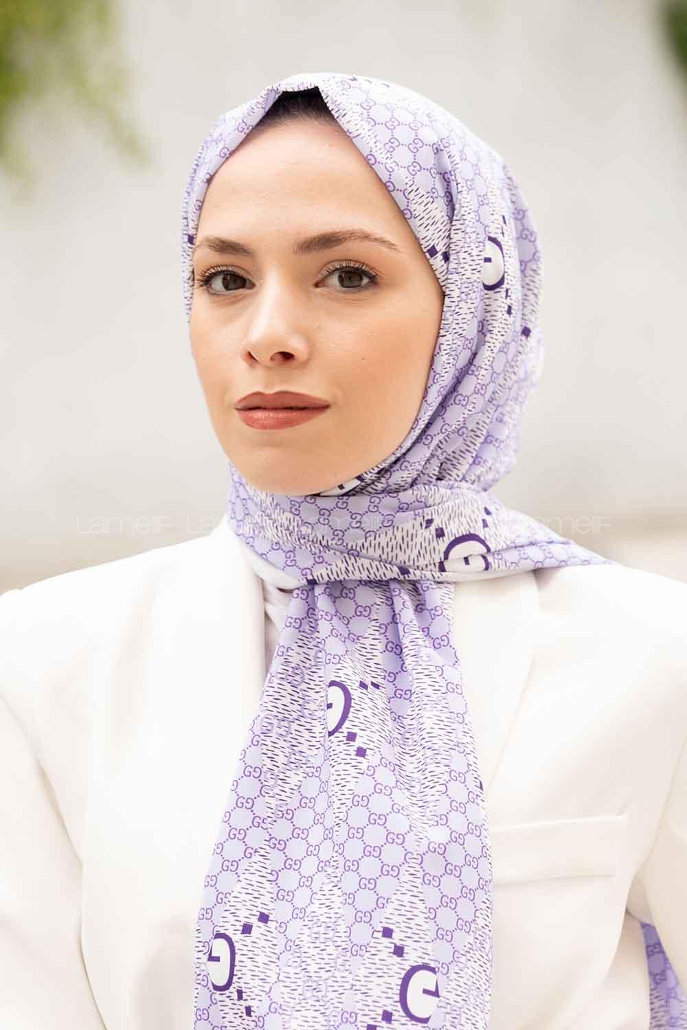 Lilac Crepe Fabric Striped Shawl