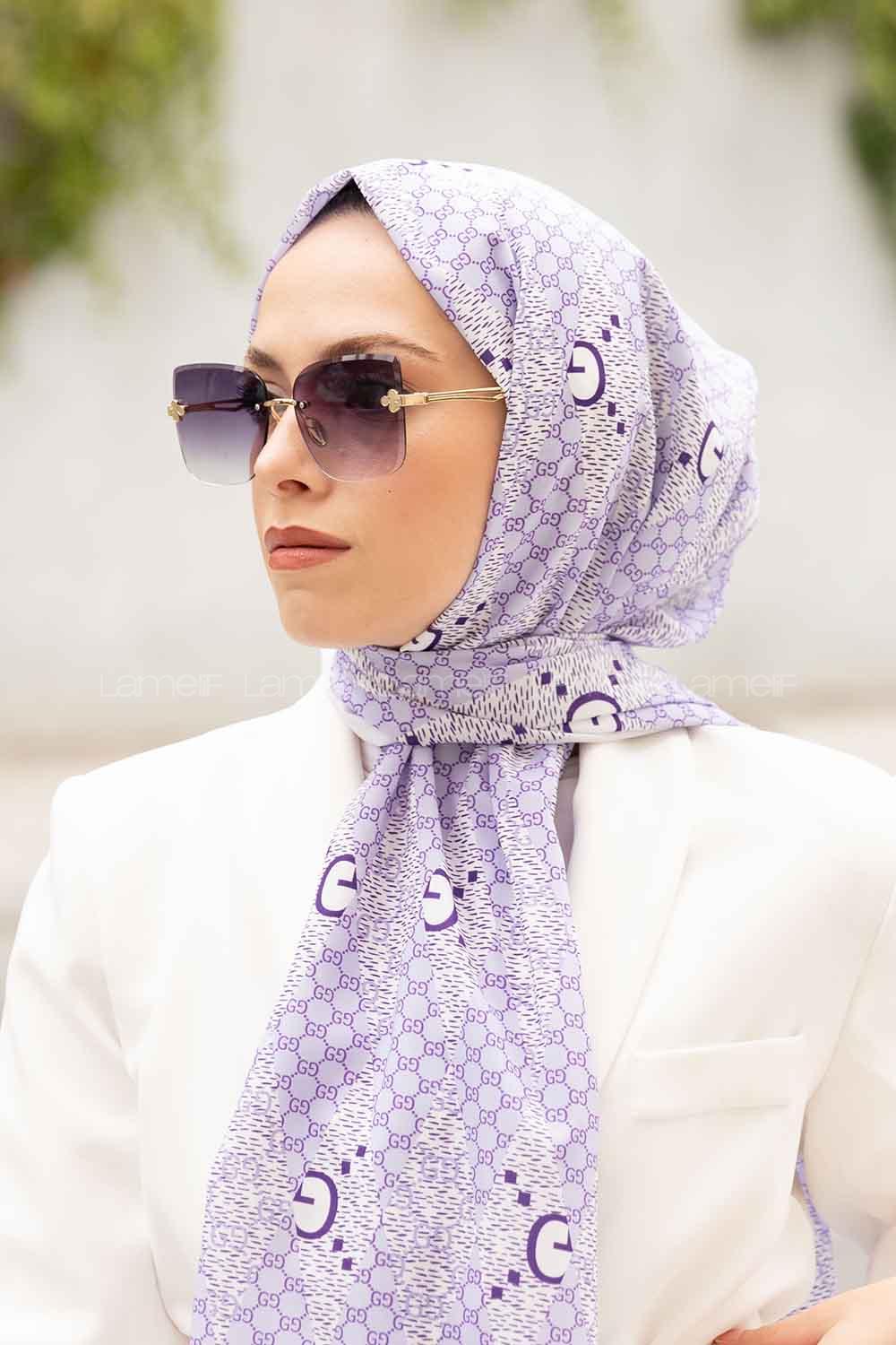 Lilac Crepe Fabric Striped Shawl