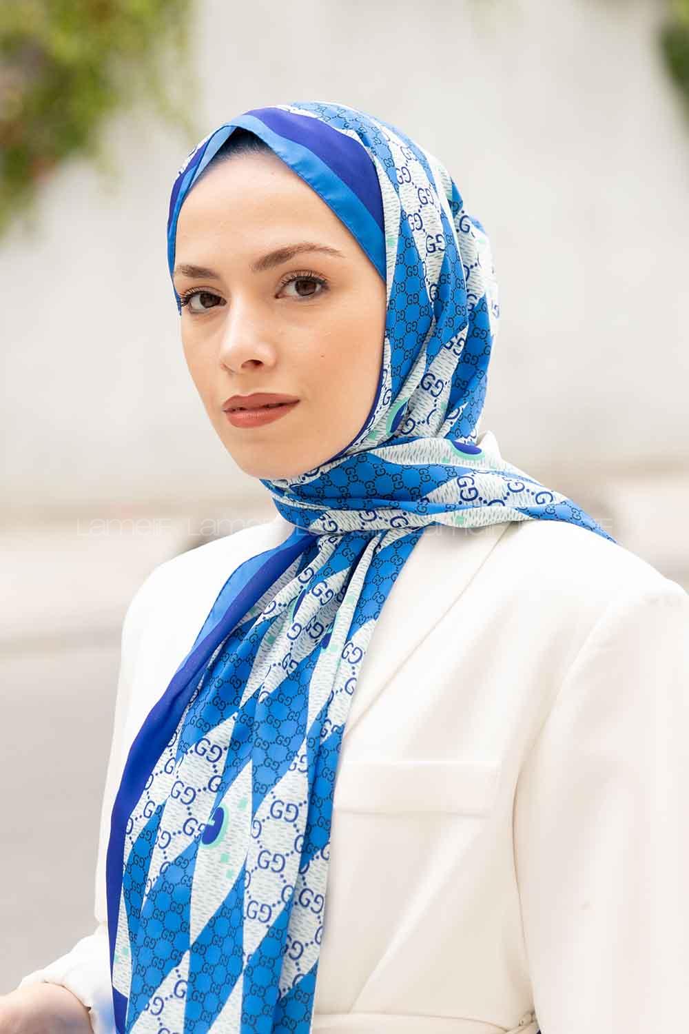 Lamelif Gücci Desen Mos Serisi Şal Mavi