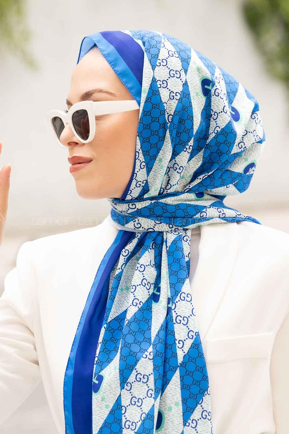 Lamelif Gücci Desen Mos Serisi Şal Mavi