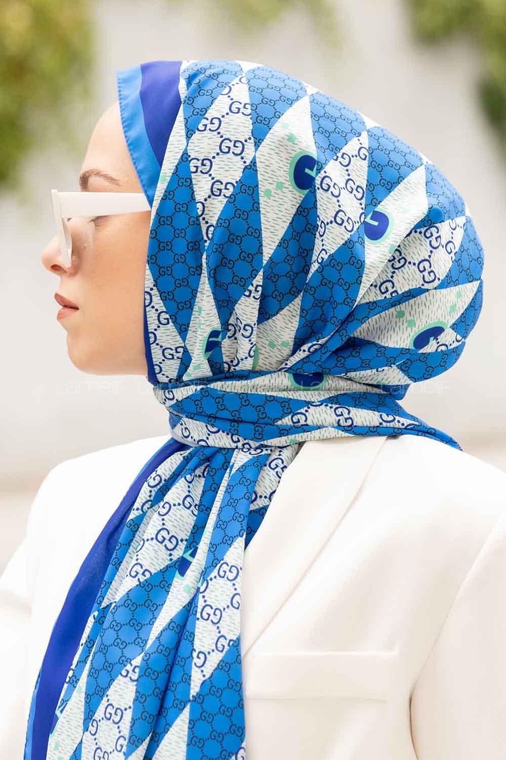 Lamelif Gücci Desen Mos Serisi Şal Mavi