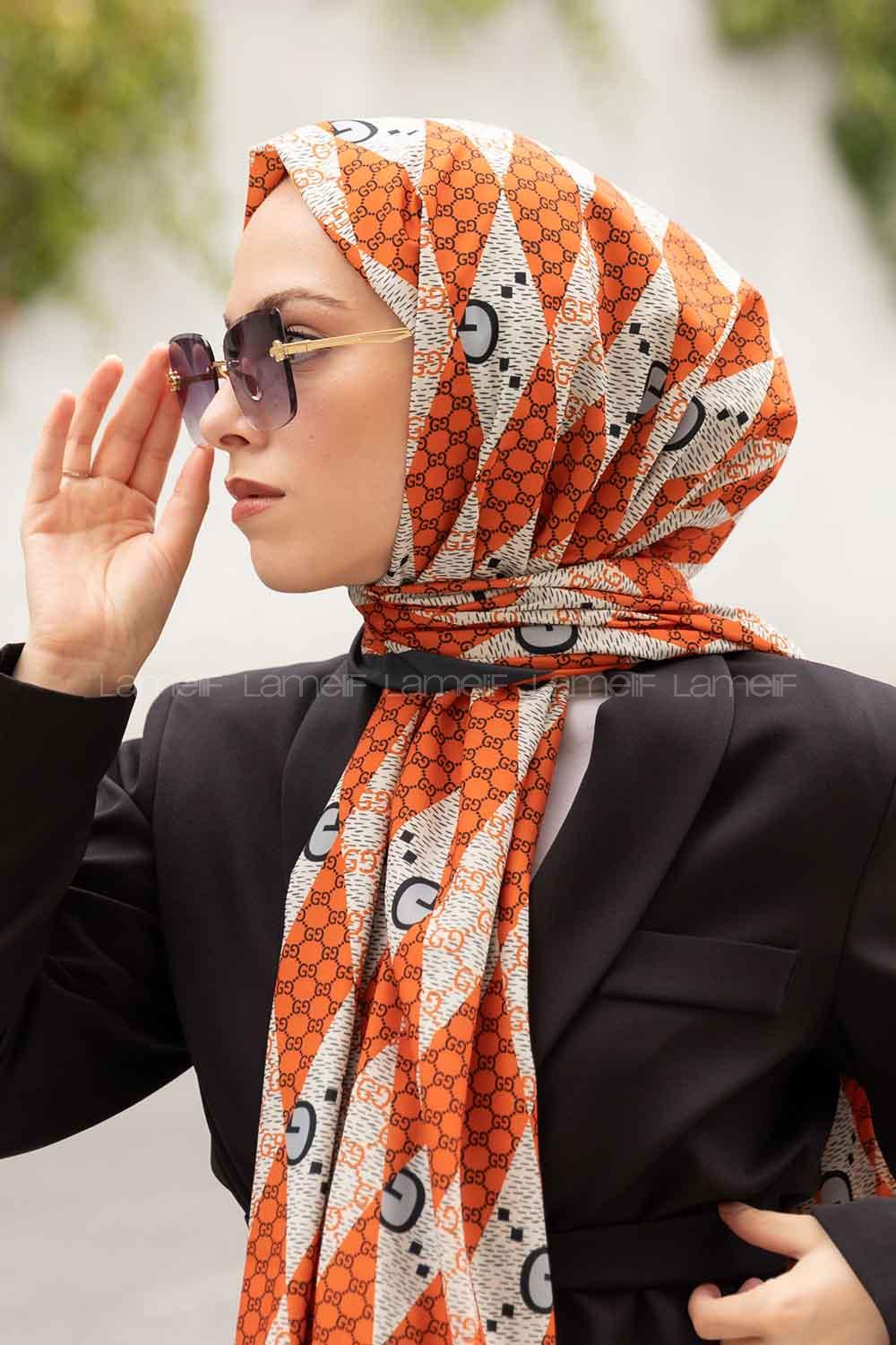 Orange Crepe Fabric Striped Shawl