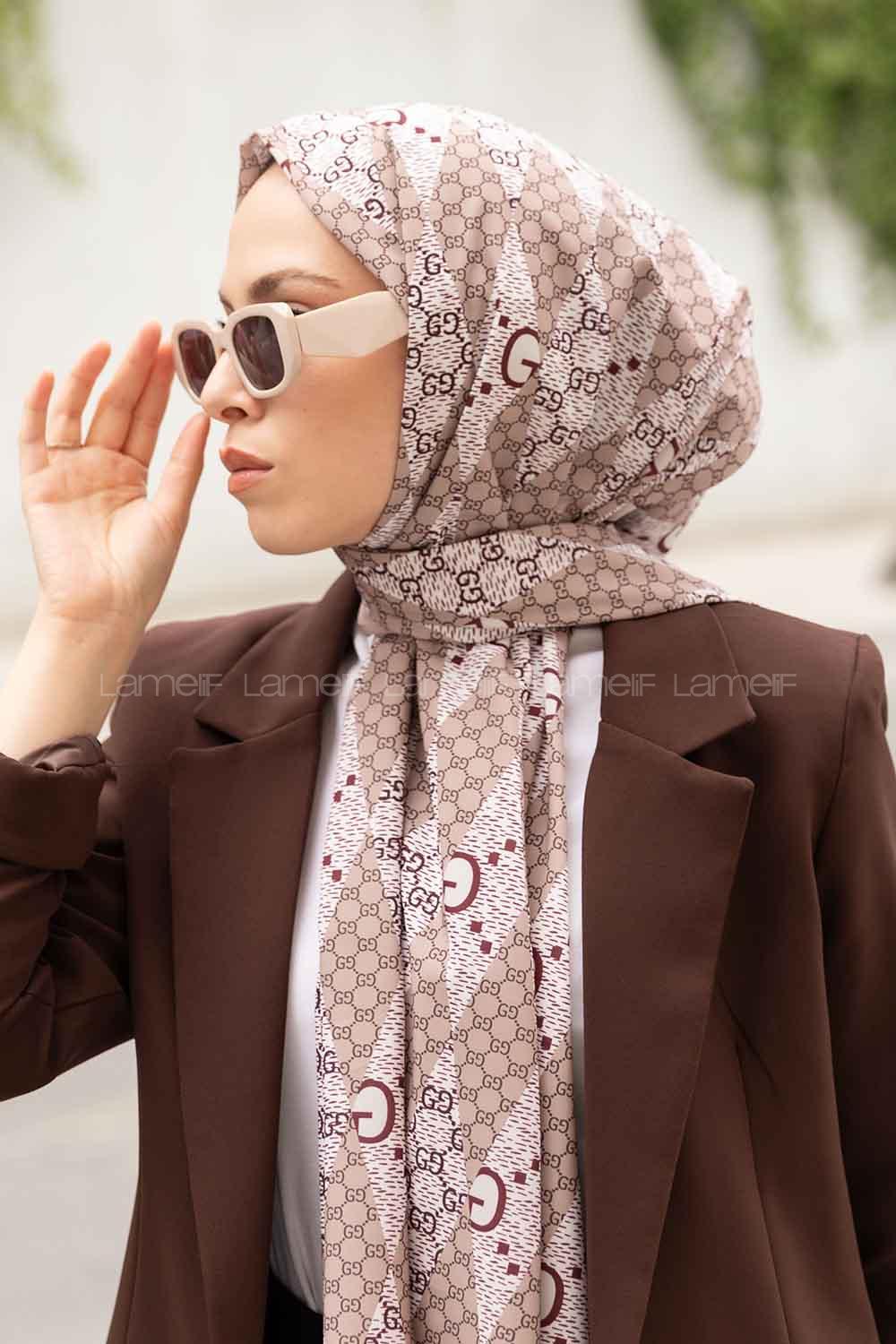 Mink Pomegranate Crepe Fabric Striped Shawl