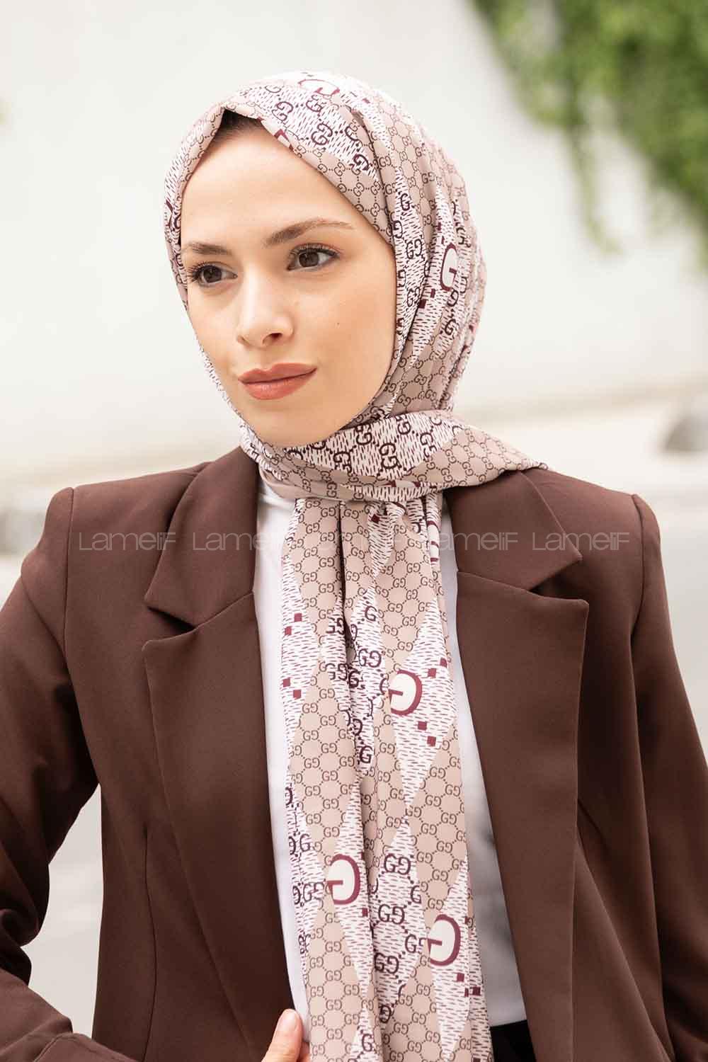 Mink Pomegranate Crepe Fabric Striped Shawl