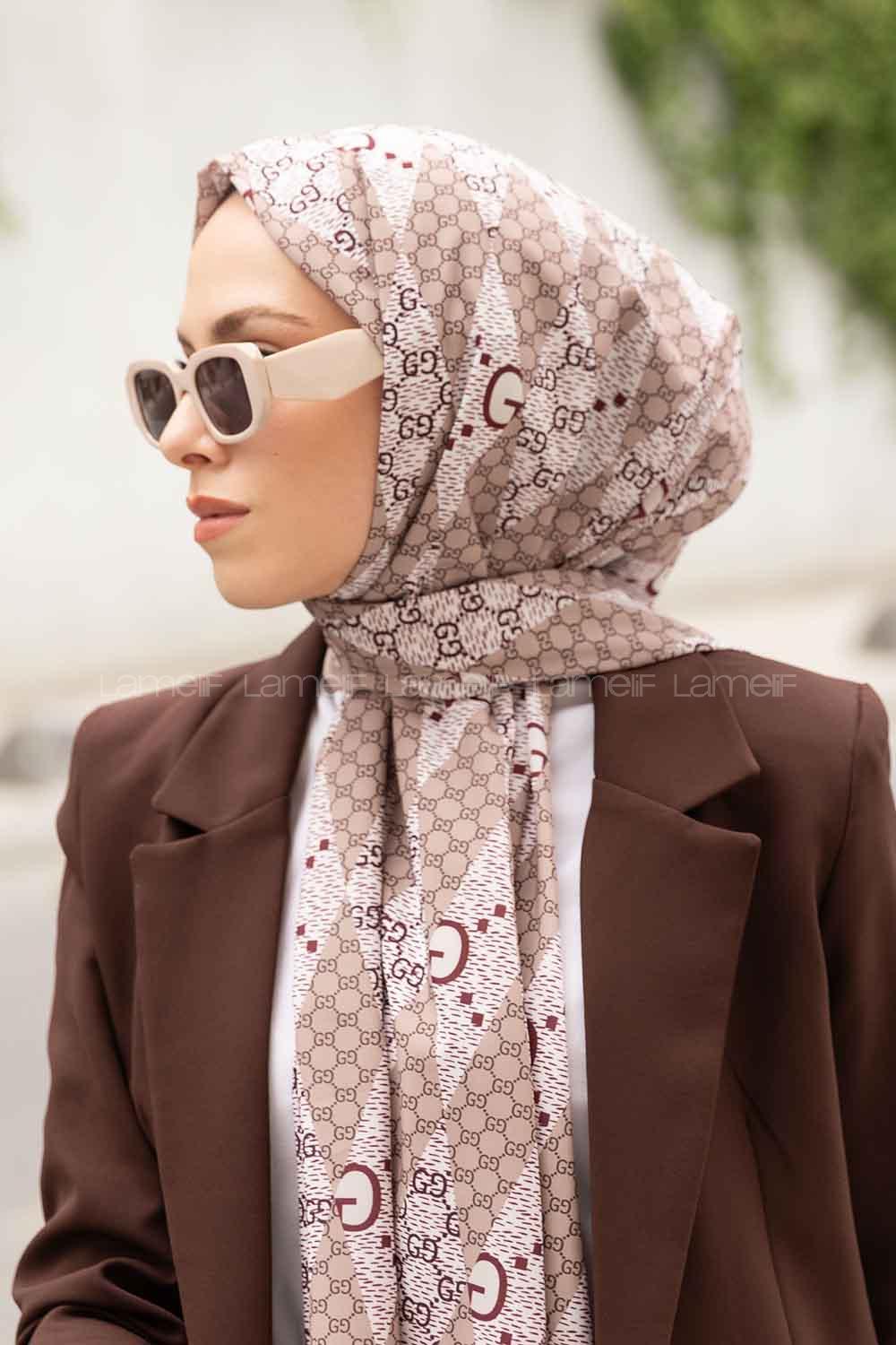 Mink Pomegranate Crepe Fabric Striped Shawl