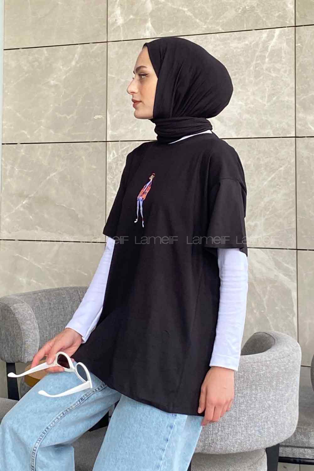 Black Crew Neck Short Arm Cotton Printed T-shirt