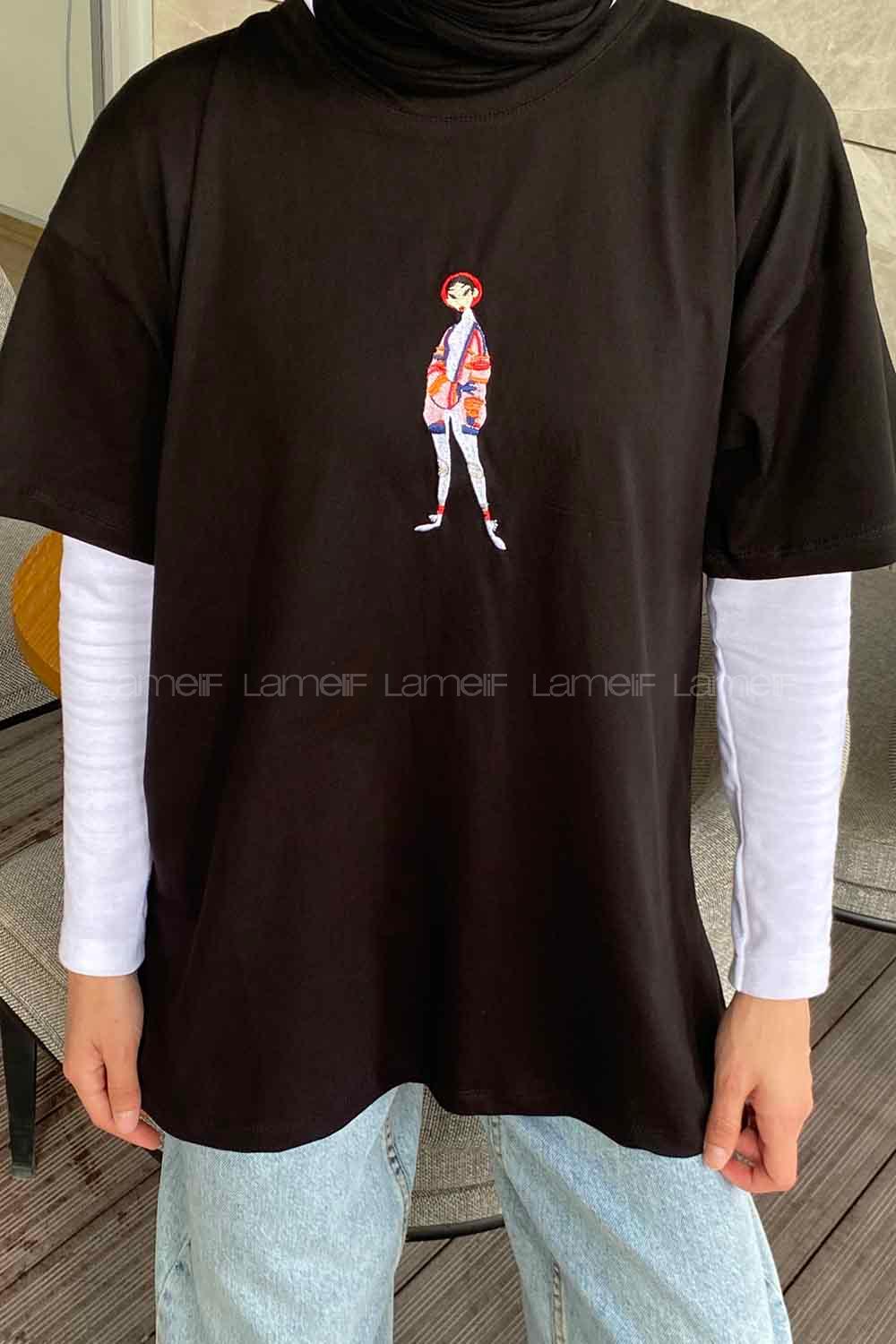 Black Crew Neck Short Arm Cotton Printed T-shirt