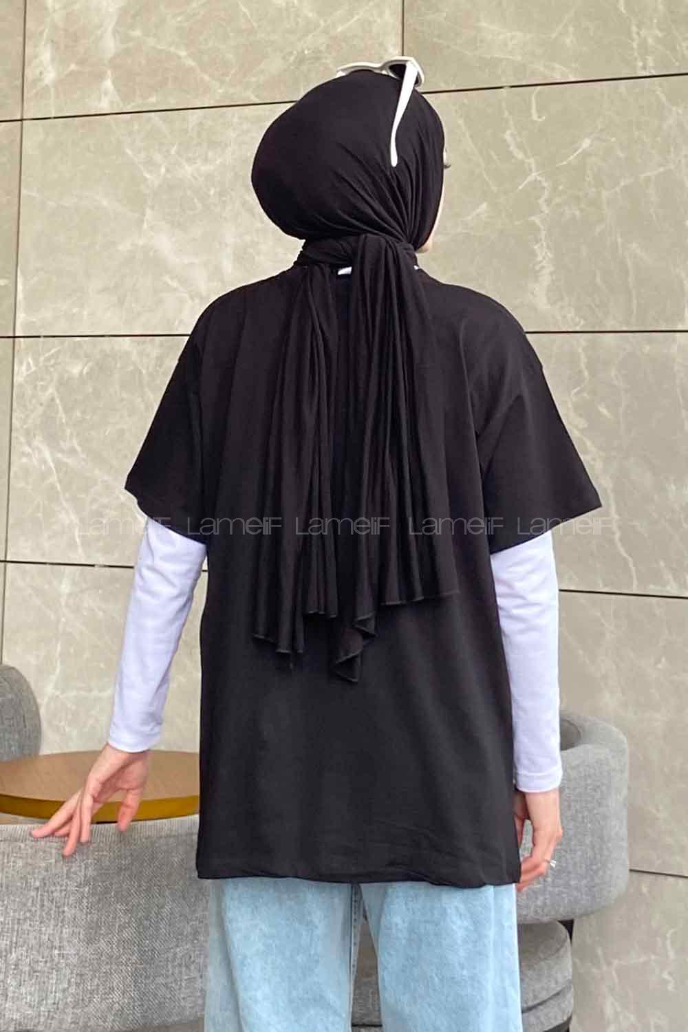 Black Crew Neck Short Arm Cotton Printed T-shirt