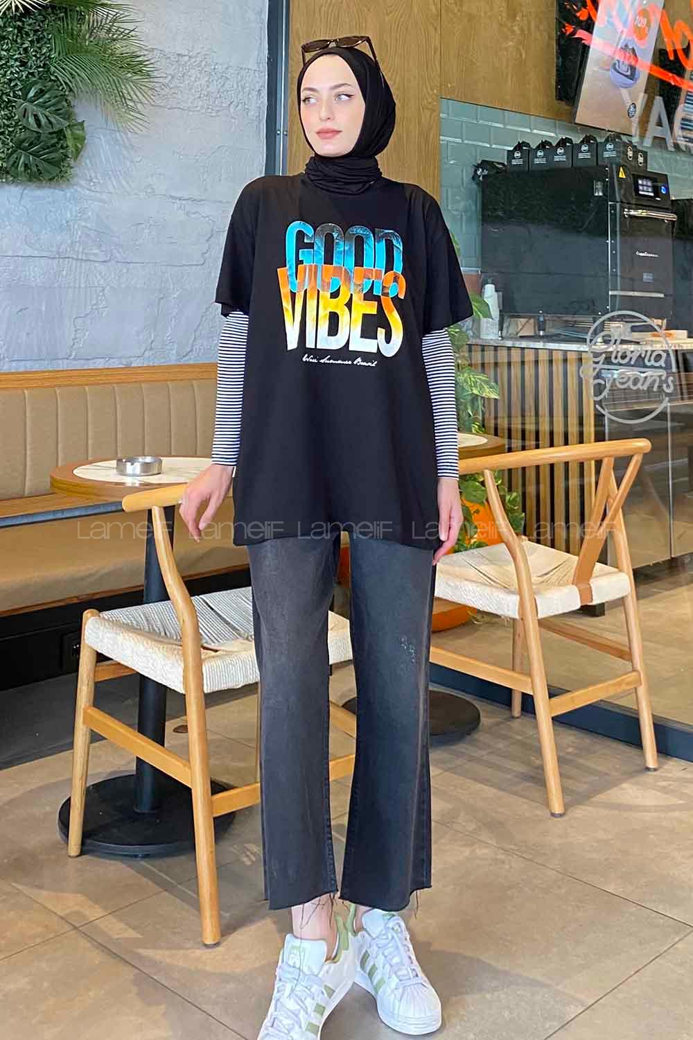 Black Crew Neck Short Arm Cotton Printed T-shirt