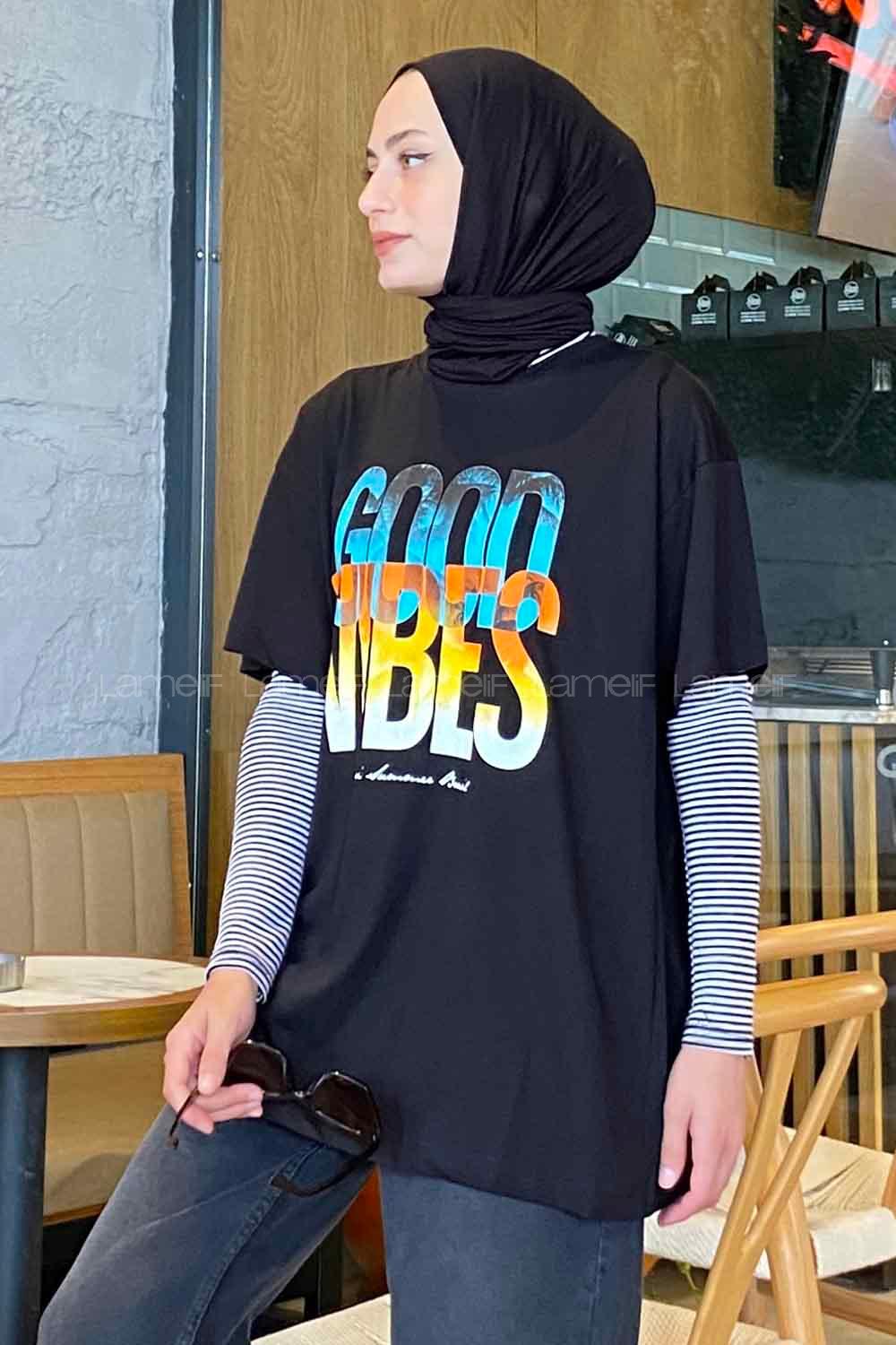 Black Crew Neck Short Arm Cotton Printed T-shirt