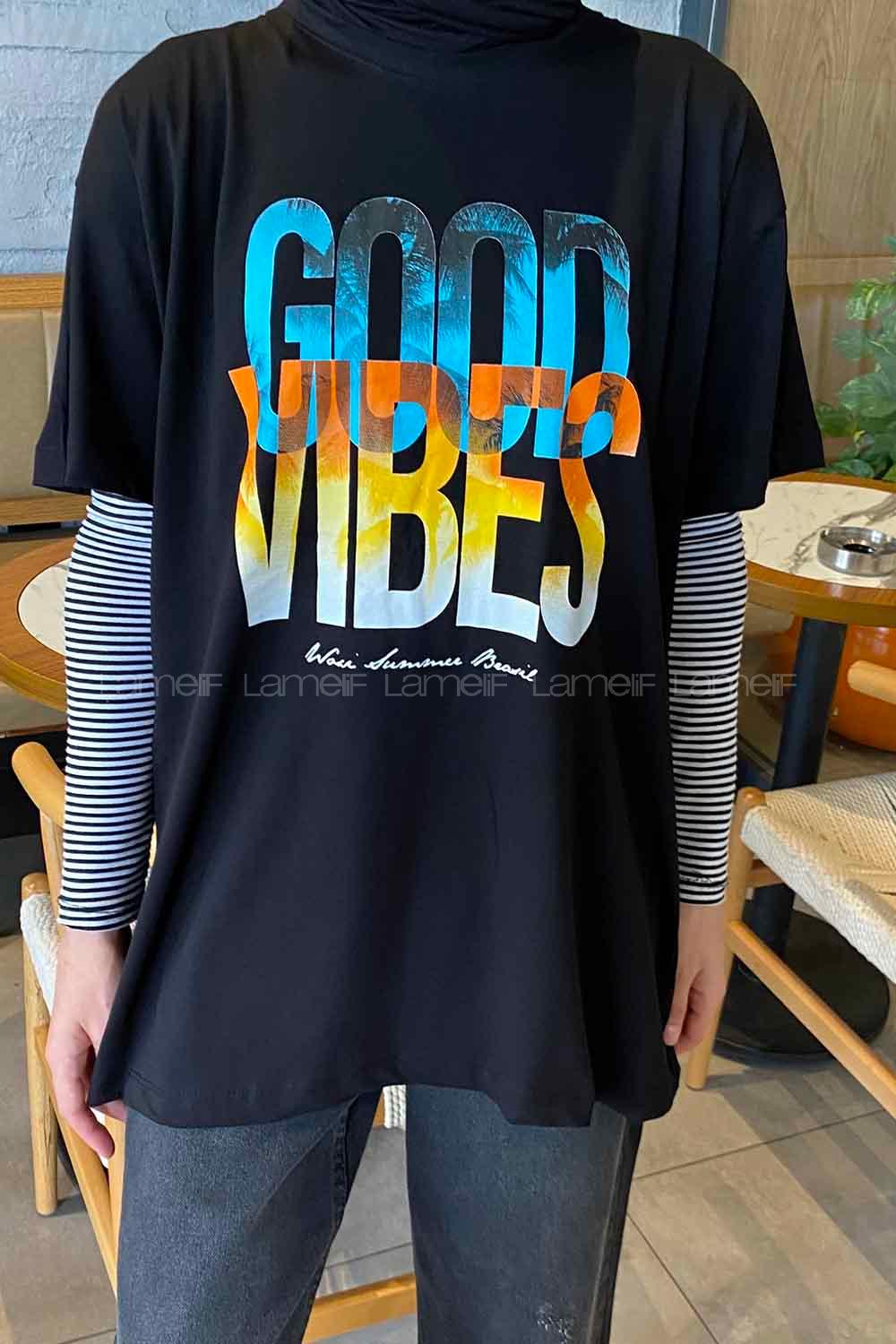 Black Crew Neck Short Arm Cotton Printed T-shirt