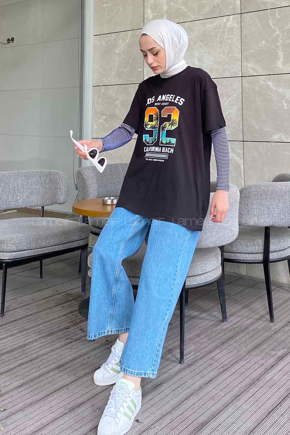 Black Crew Neck Short Arm Cotton Printed T-shirt