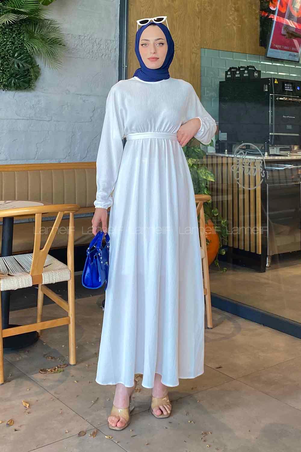 White Crew Neck Cotton Fabric Unprinted Dresess