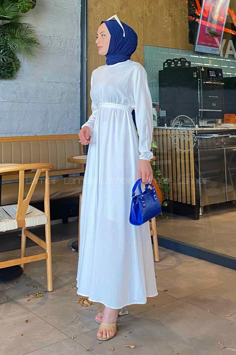 White Crew Neck Cotton Fabric Unprinted Dresess