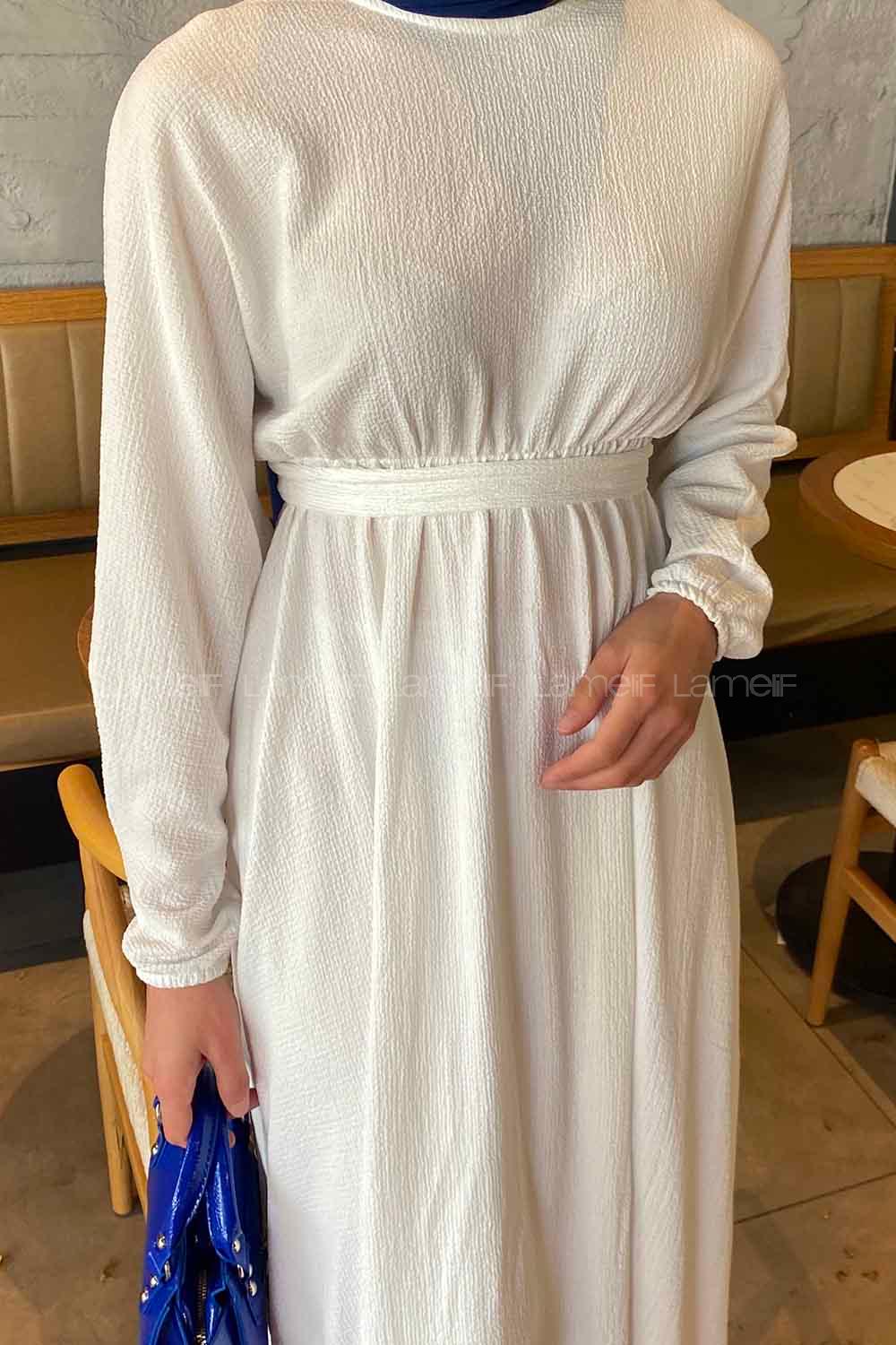 White Crew Neck Cotton Fabric Unprinted Dresess