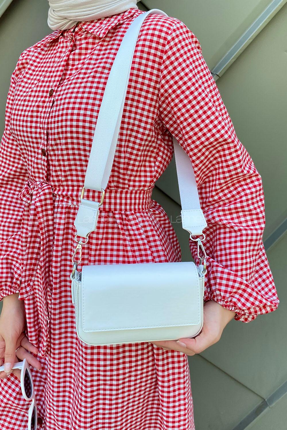Lamelif Mini Kapaklı Hasır Askılı Kadın Çanta Beyaz