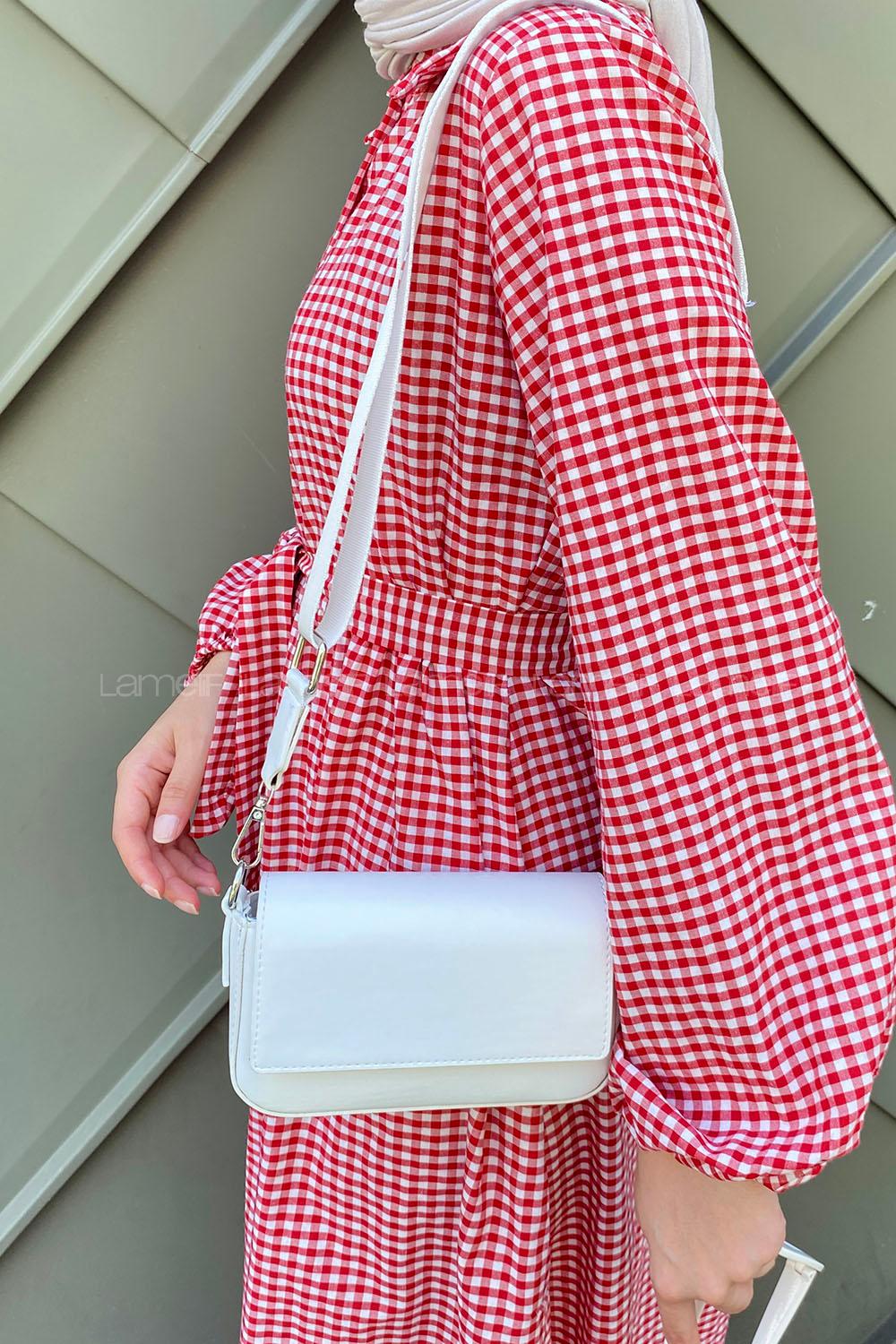 Lamelif Mini Kapaklı Hasır Askılı Kadın Çanta Beyaz