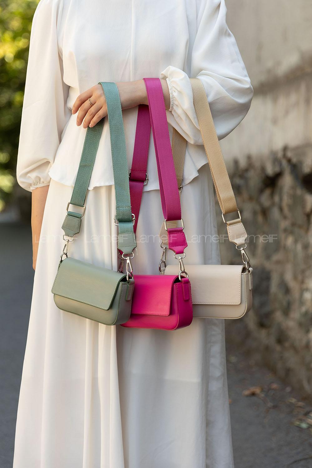 Lamelif Mini Kapaklı Hasır Askılı Kadın Çanta Krem