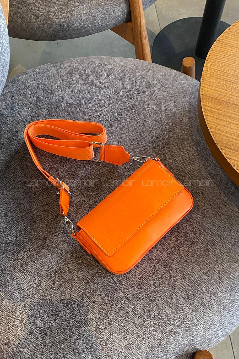 Orange Buckle Skin Hand Bag Bag