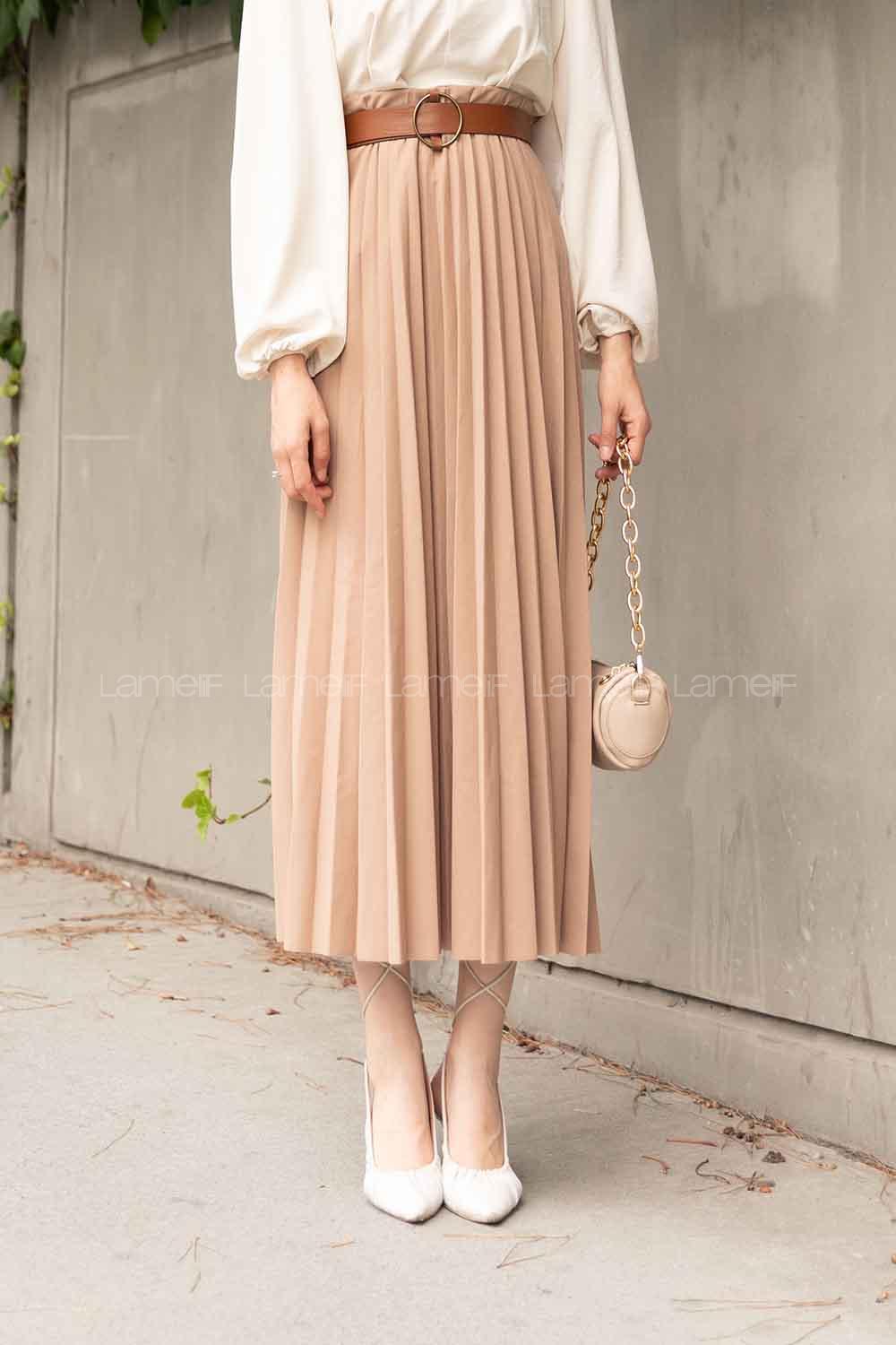 Mink Viscose Fabric Unprinted Pleated Skirt