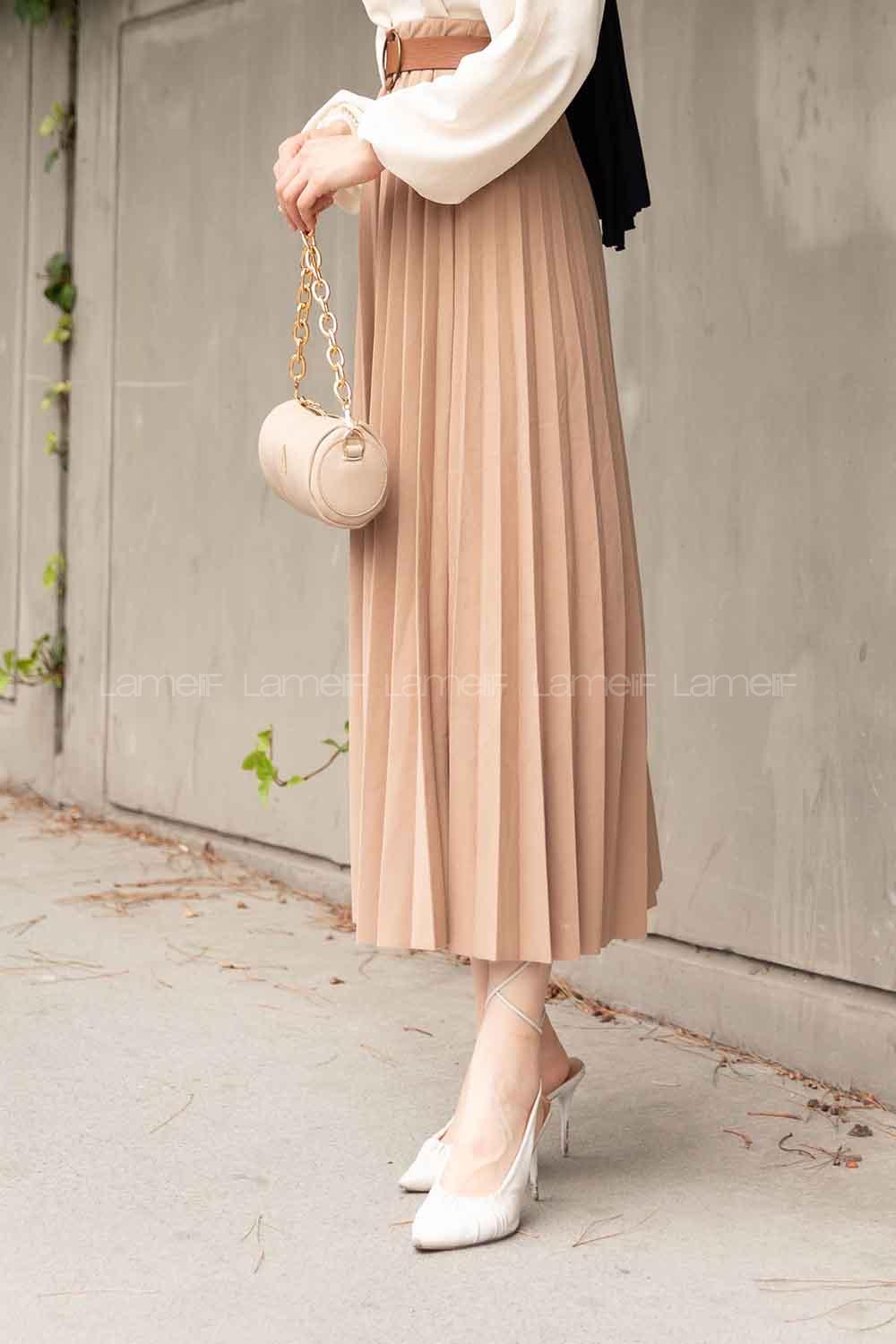 Mink Viscose Fabric Unprinted Pleated Skirt