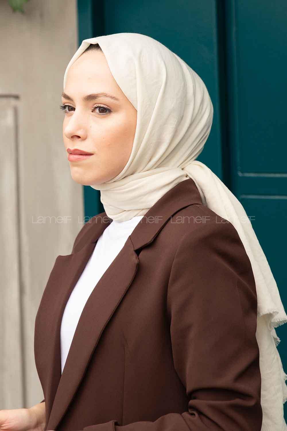 Ecru Cotton Fabric Viscose Fabric Straight Shawl