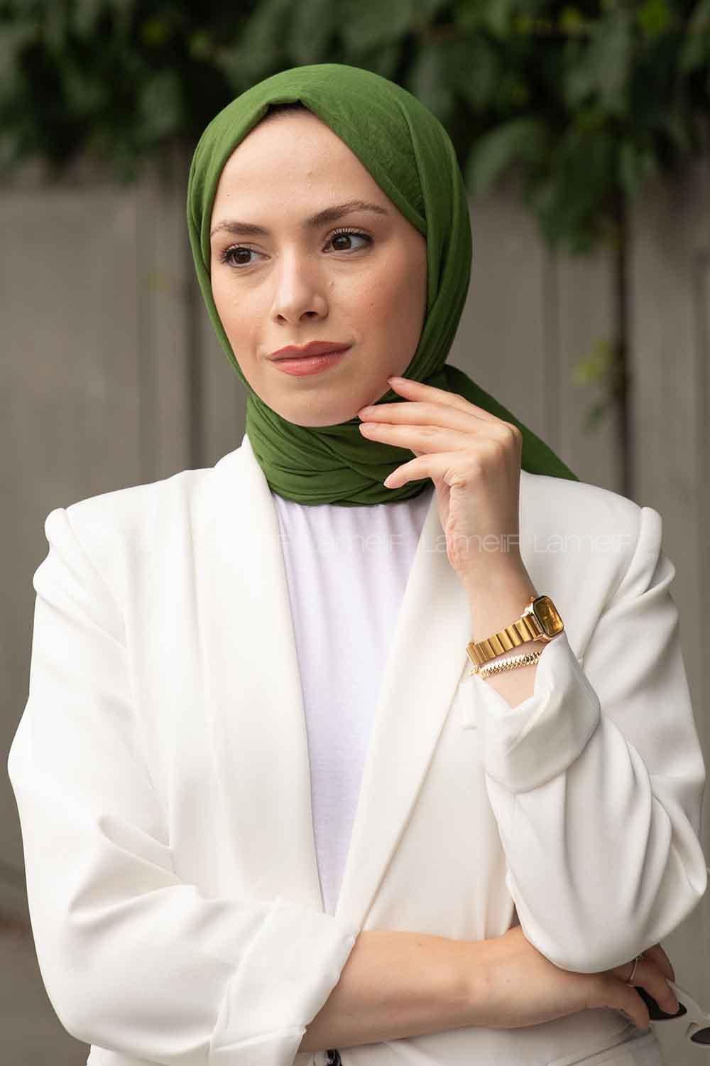 Nefti Green Cotton Fabric Viscose Fabric Straight Shawl