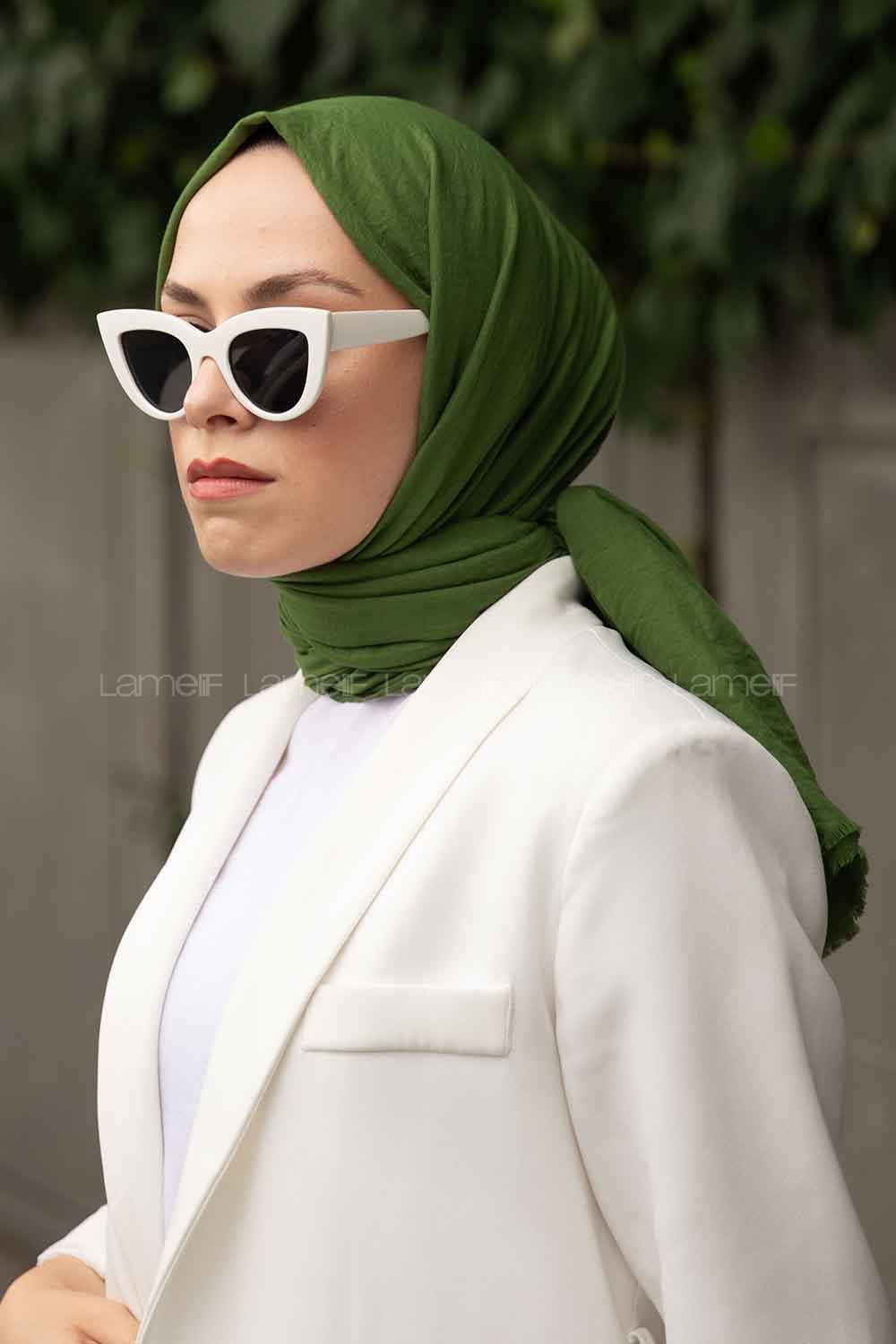 Nefti Green Cotton Fabric Viscose Fabric Straight Shawl